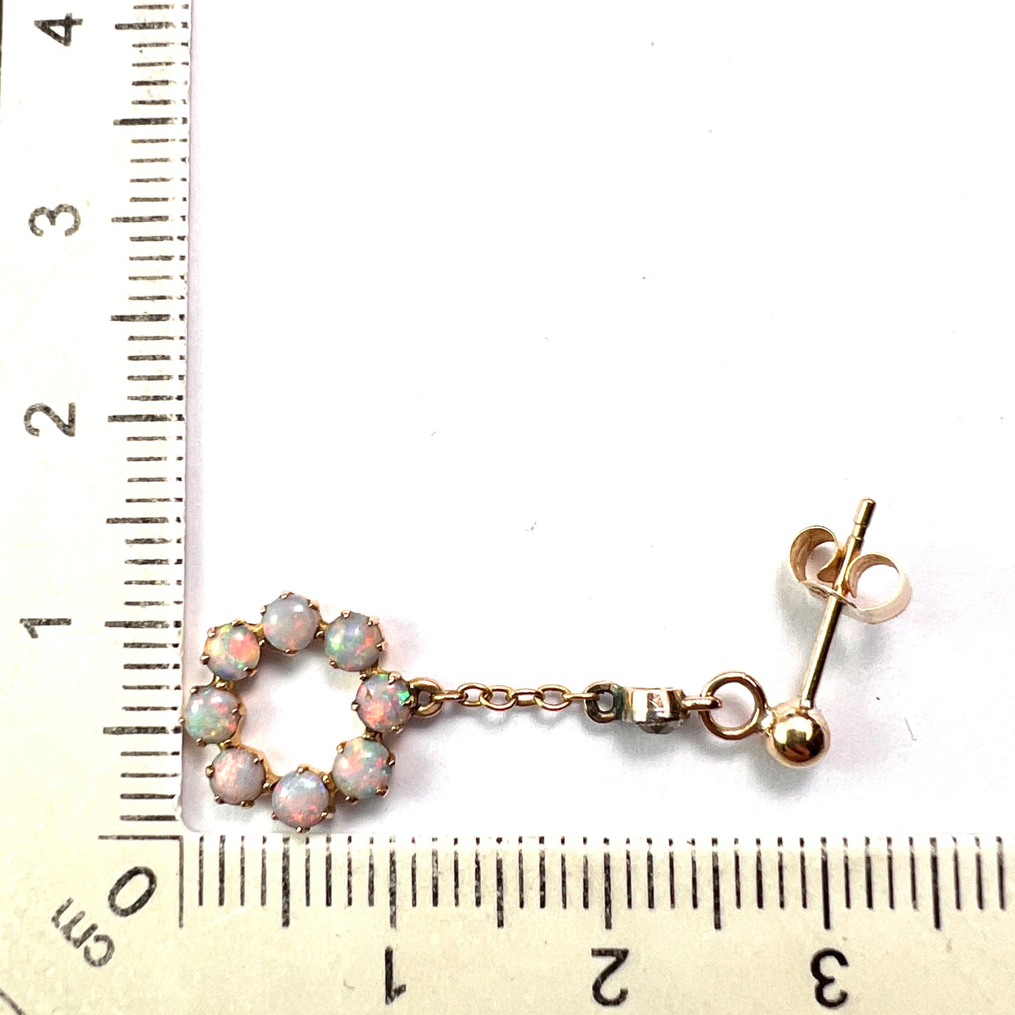 Vintage 9CT Gold Opal Circle Drop Earrings