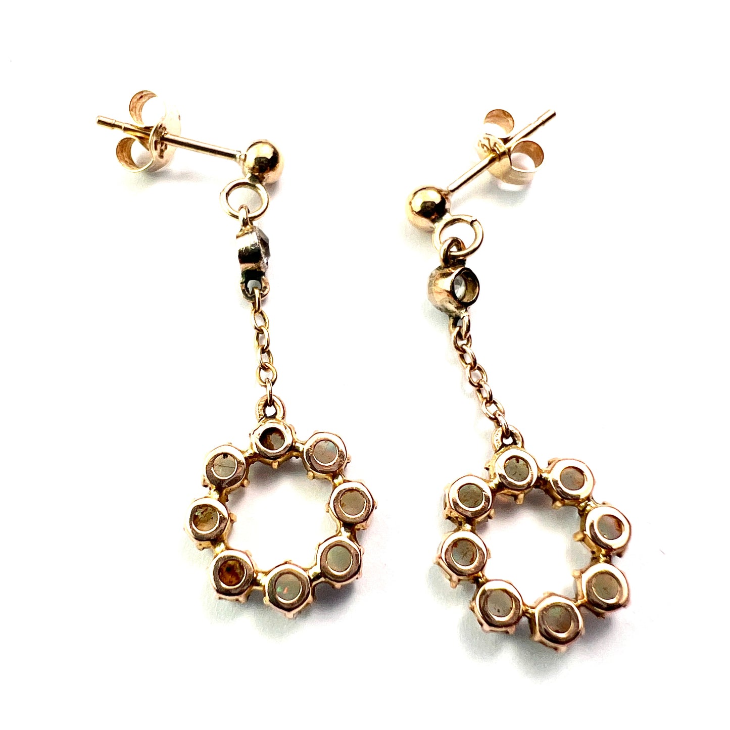 Vintage 9CT Gold Opal Circle Drop Earrings
