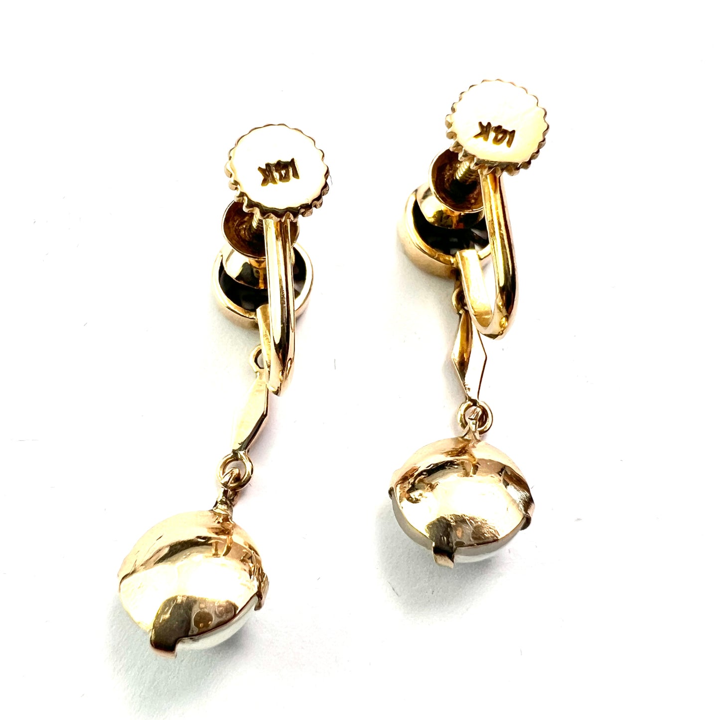 Vintage Moonstone 14CT Gold Chinese Blessing Earrings