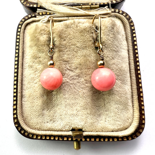 Vintage 9CT Gold Coral Dangling Orb Earrings