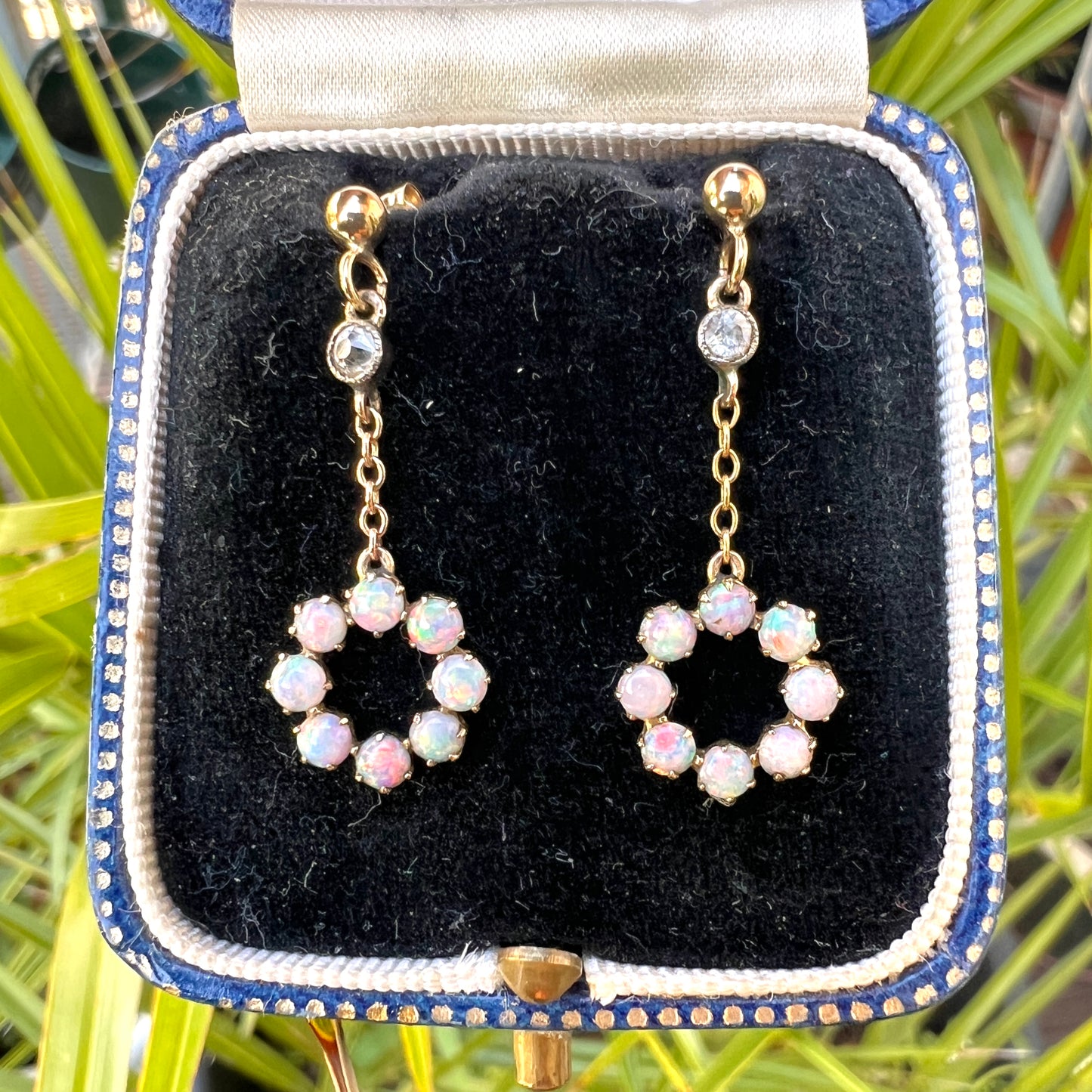 Vintage 9CT Gold Opal Circle Drop Earrings