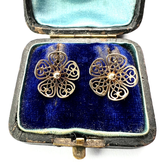 Large Vintage 9CT Gold Flower Stud Earrings