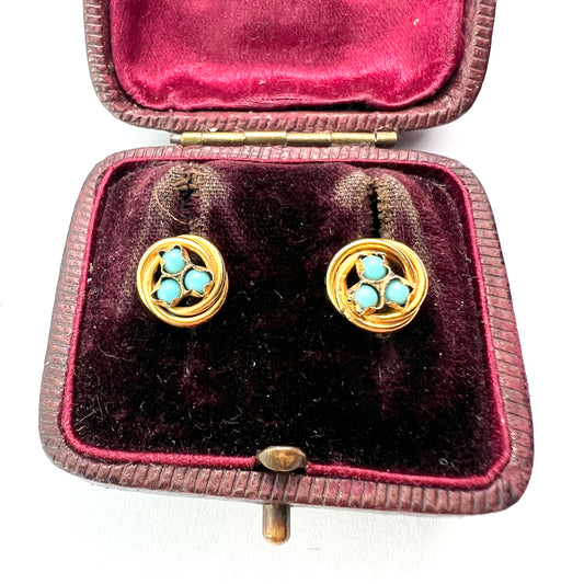 Victorian Turquoise Pinchbeck Stud Earrings
