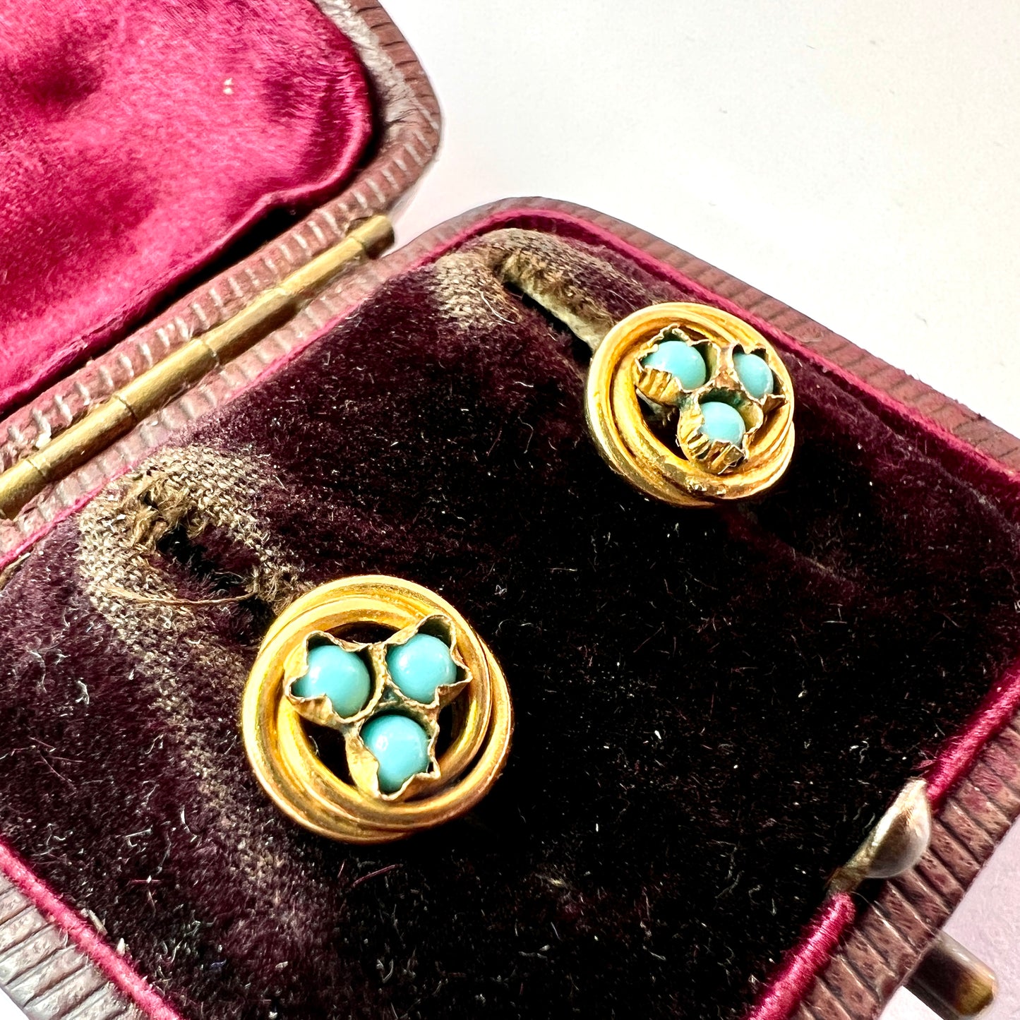 Victorian Turquoise Pinchbeck Stud Earrings