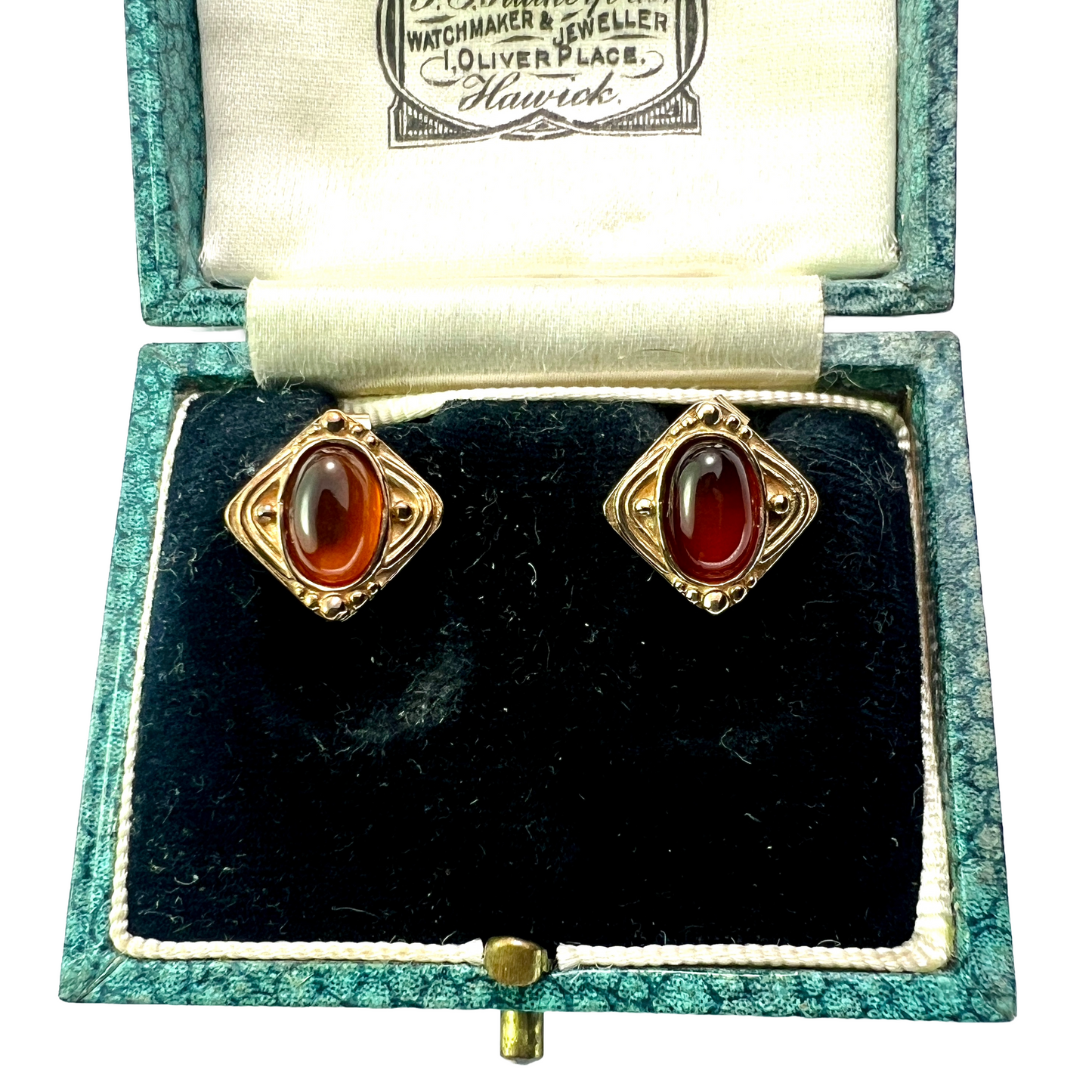 Vintage 9CT Gold Art Nouveau Style Amber Stud Earrings