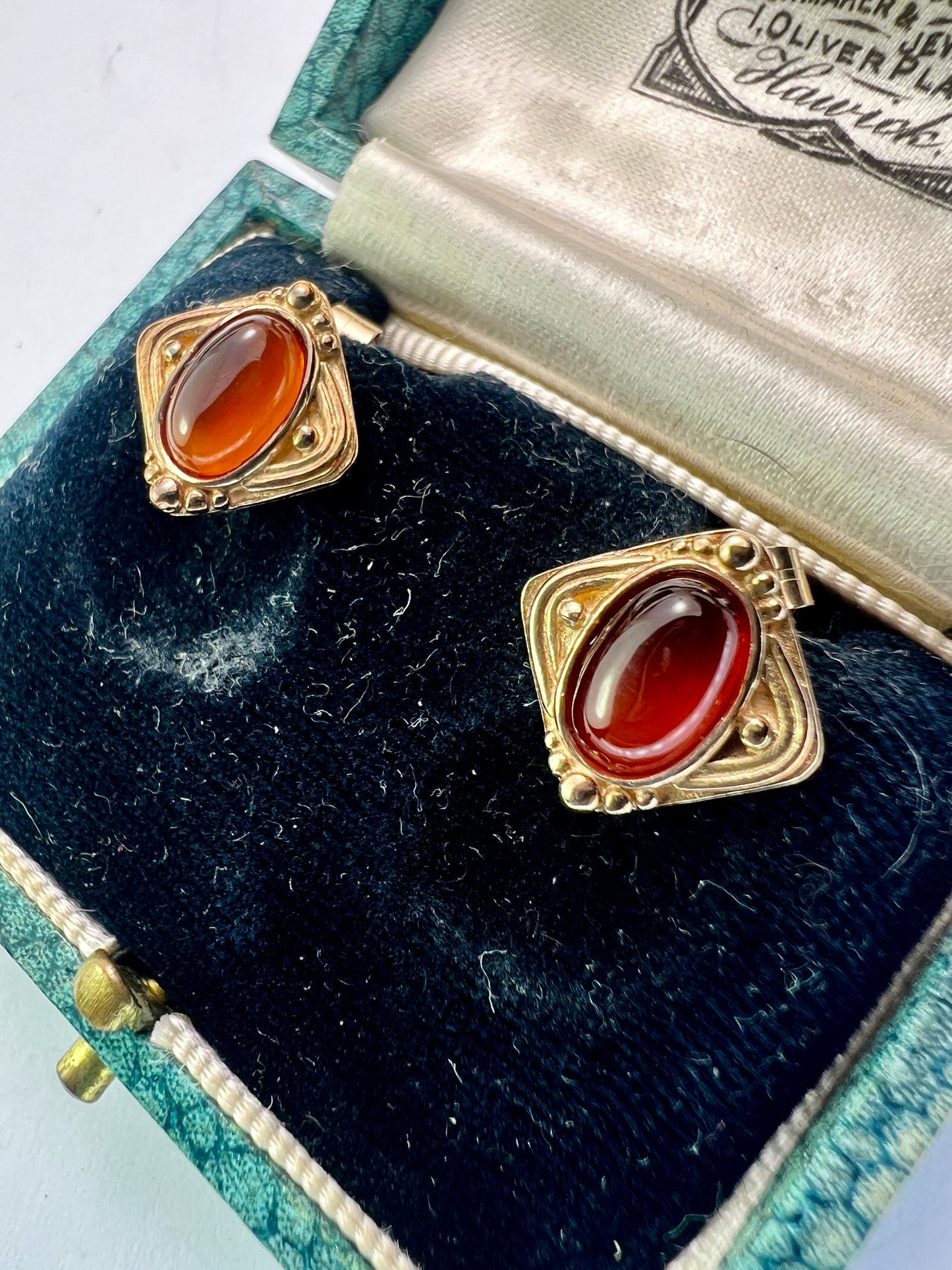 Vintage 9CT Gold Art Nouveau Style Amber Stud Earrings