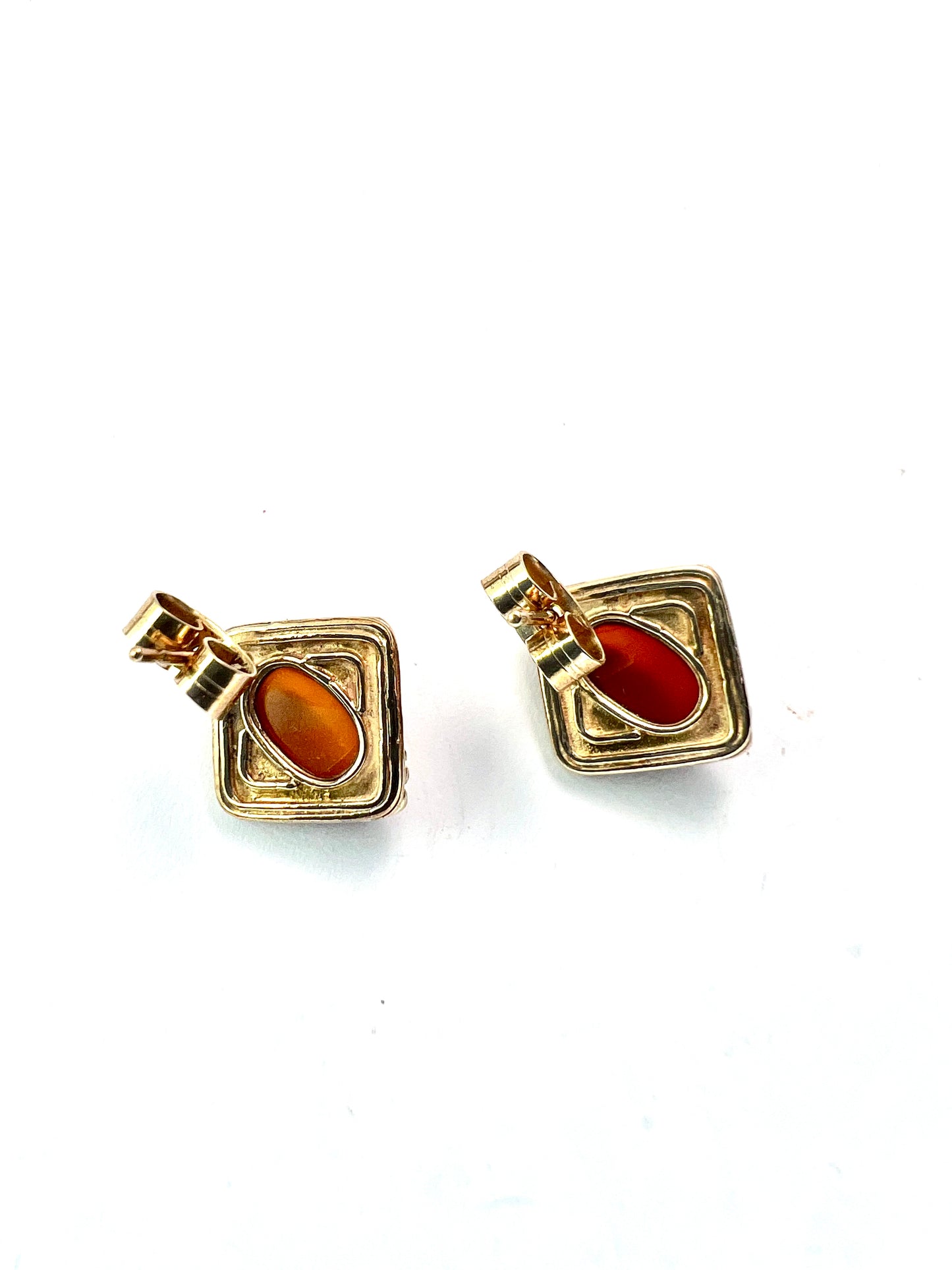 Vintage 9CT Gold Art Nouveau Style Amber Stud Earrings