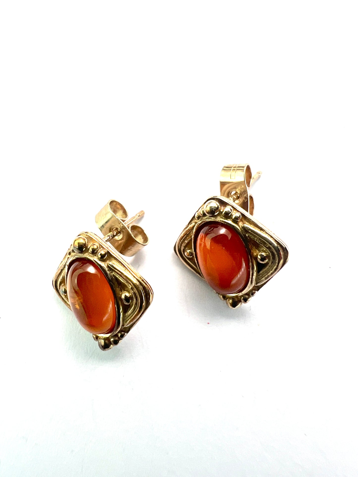 Vintage 9CT Gold Art Nouveau Style Amber Stud Earrings
