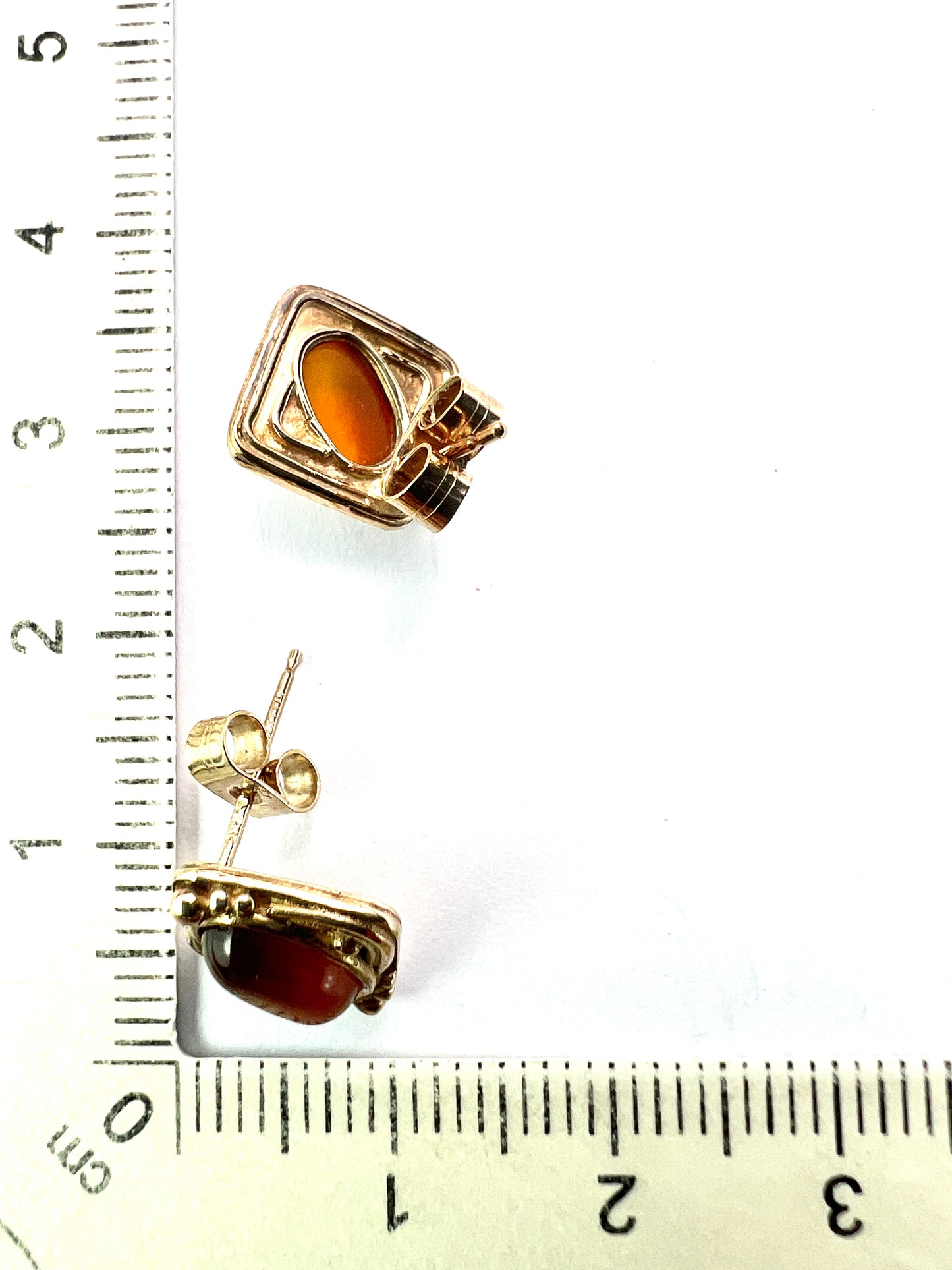 Vintage 9CT Gold Art Nouveau Style Amber Stud Earrings
