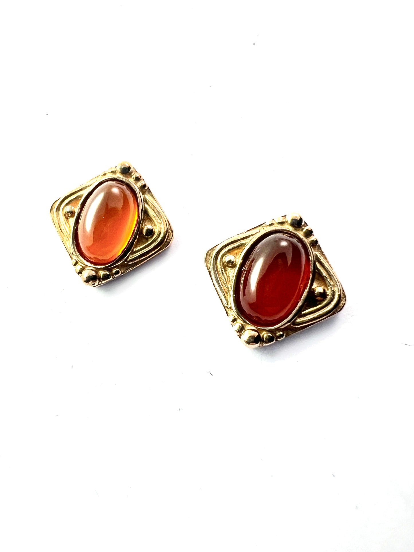 Vintage 9CT Gold Art Nouveau Style Amber Stud Earrings