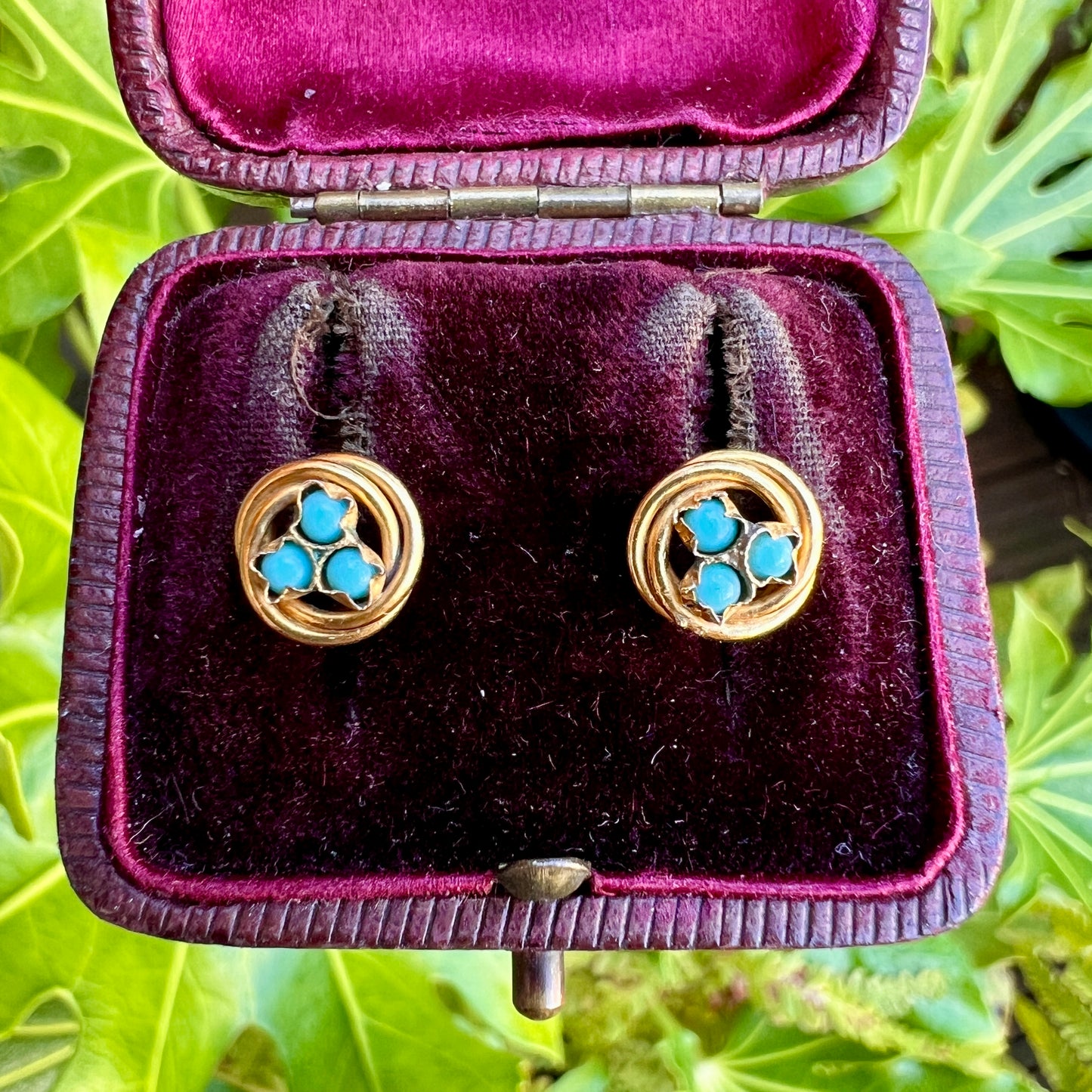 Victorian Turquoise Pinchbeck Stud Earrings