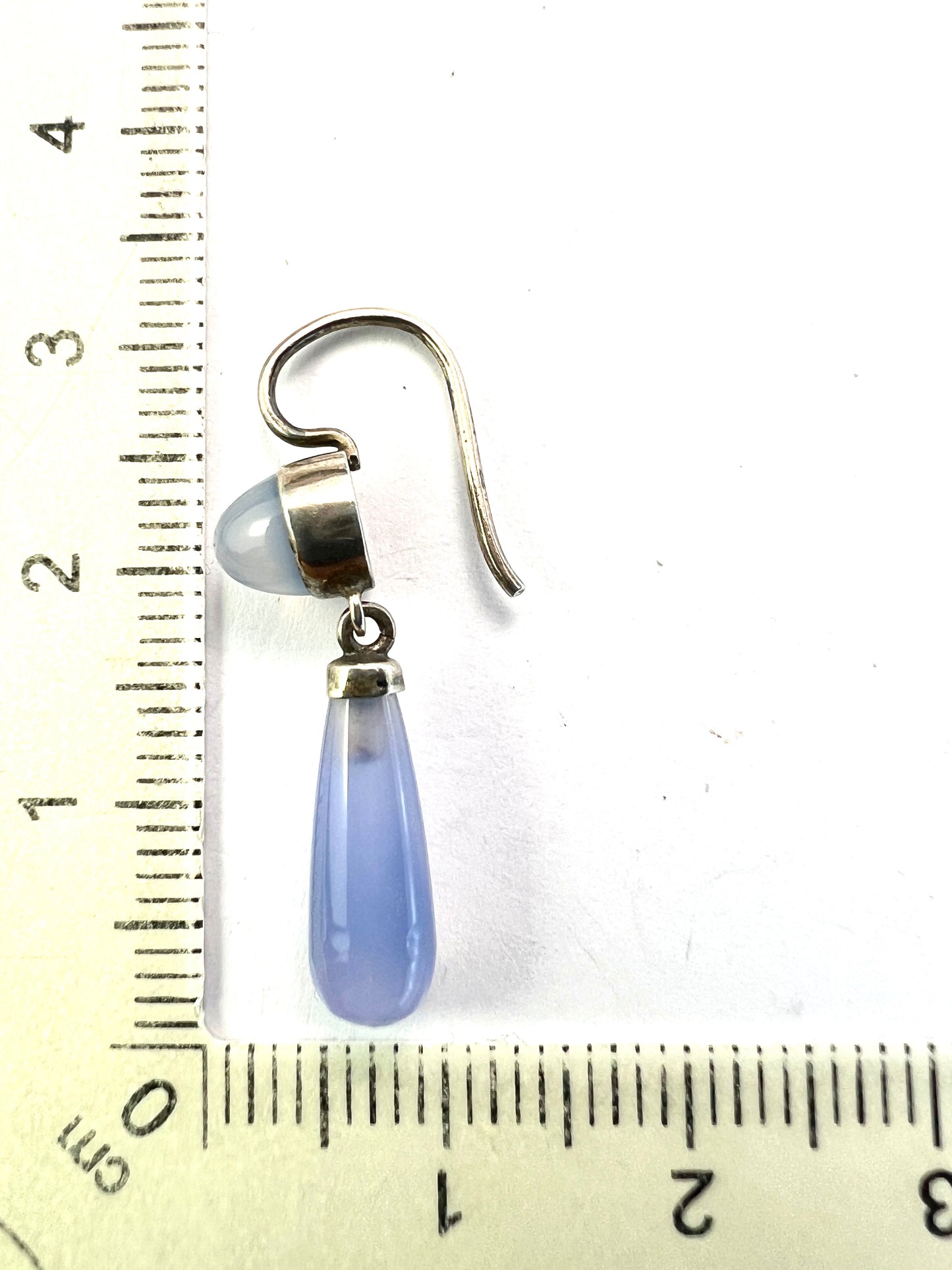 Antique Silver Chalcedony Teardrop Earrings