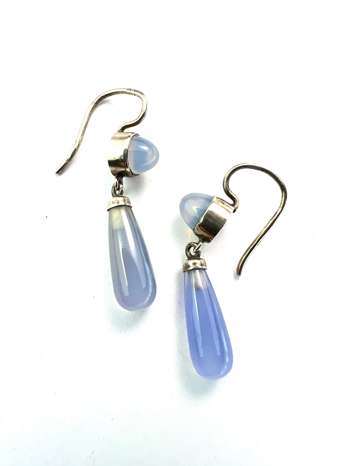 Antique Silver Chalcedony Teardrop Earrings