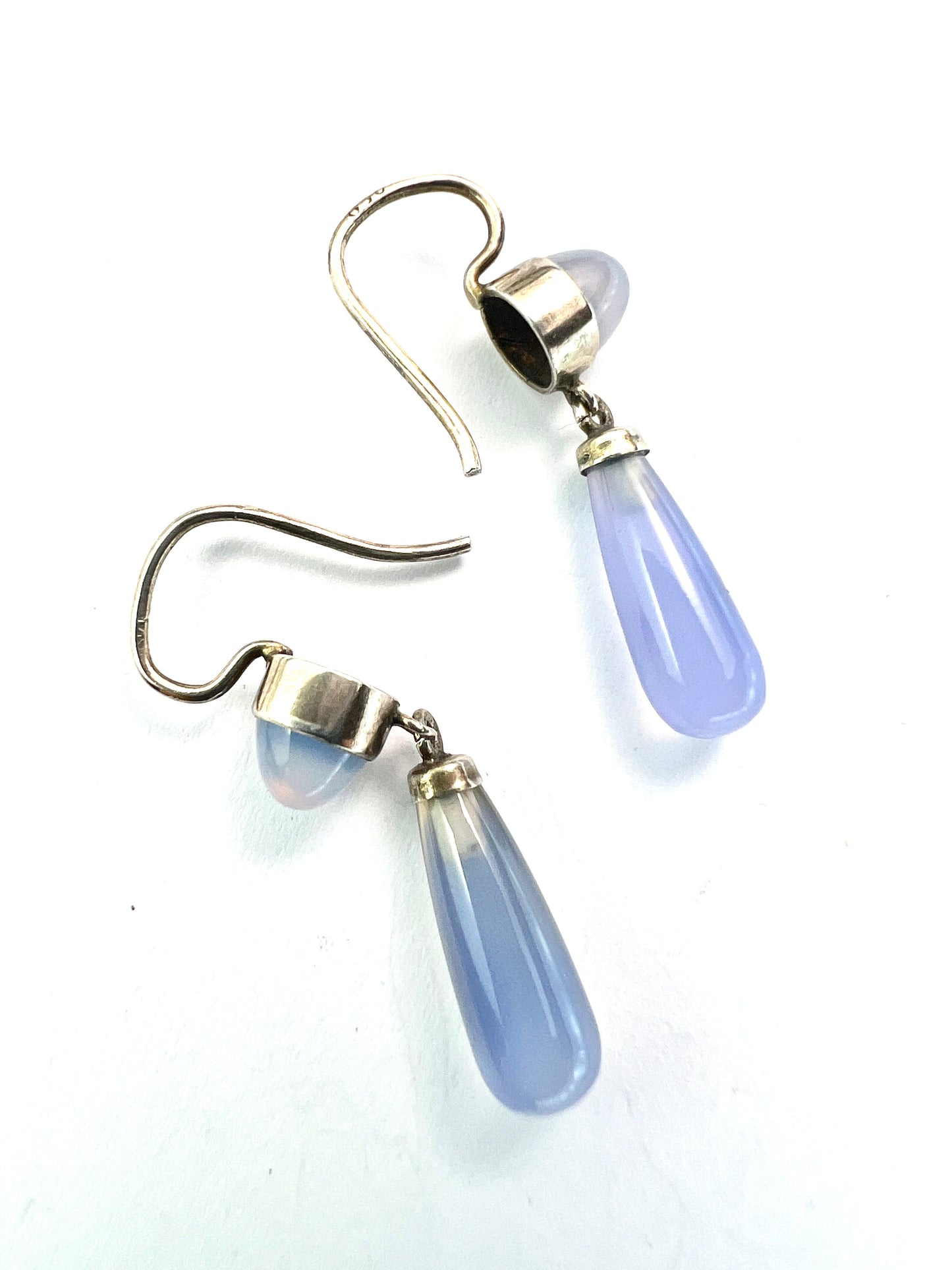 Antique Silver Chalcedony Teardrop Earrings
