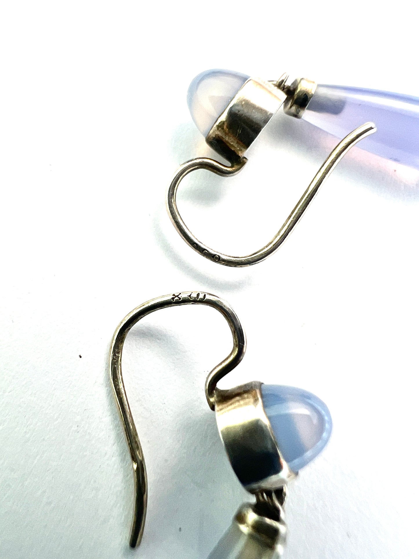 Antique Silver Chalcedony Teardrop Earrings