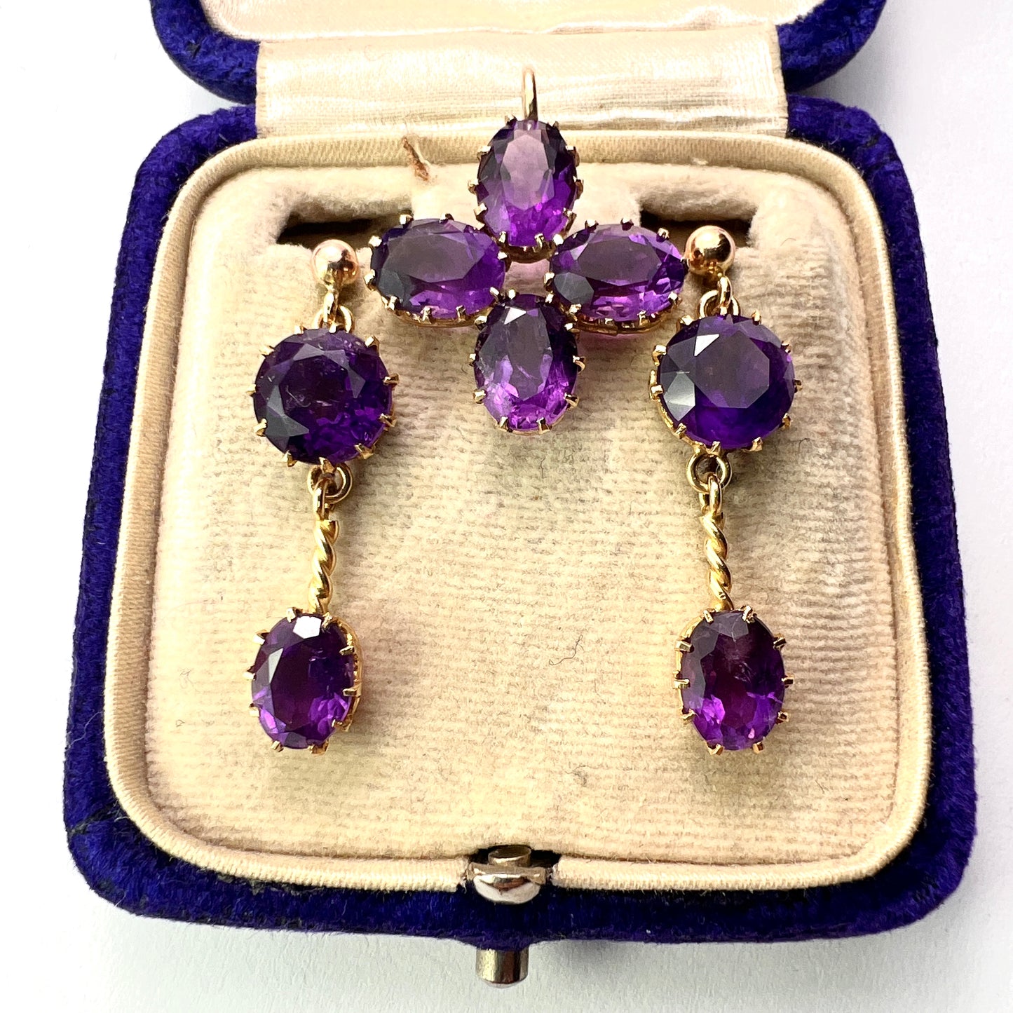 Victorian Style 9CT Gold Amethyst Cross Pendant and Earrings
