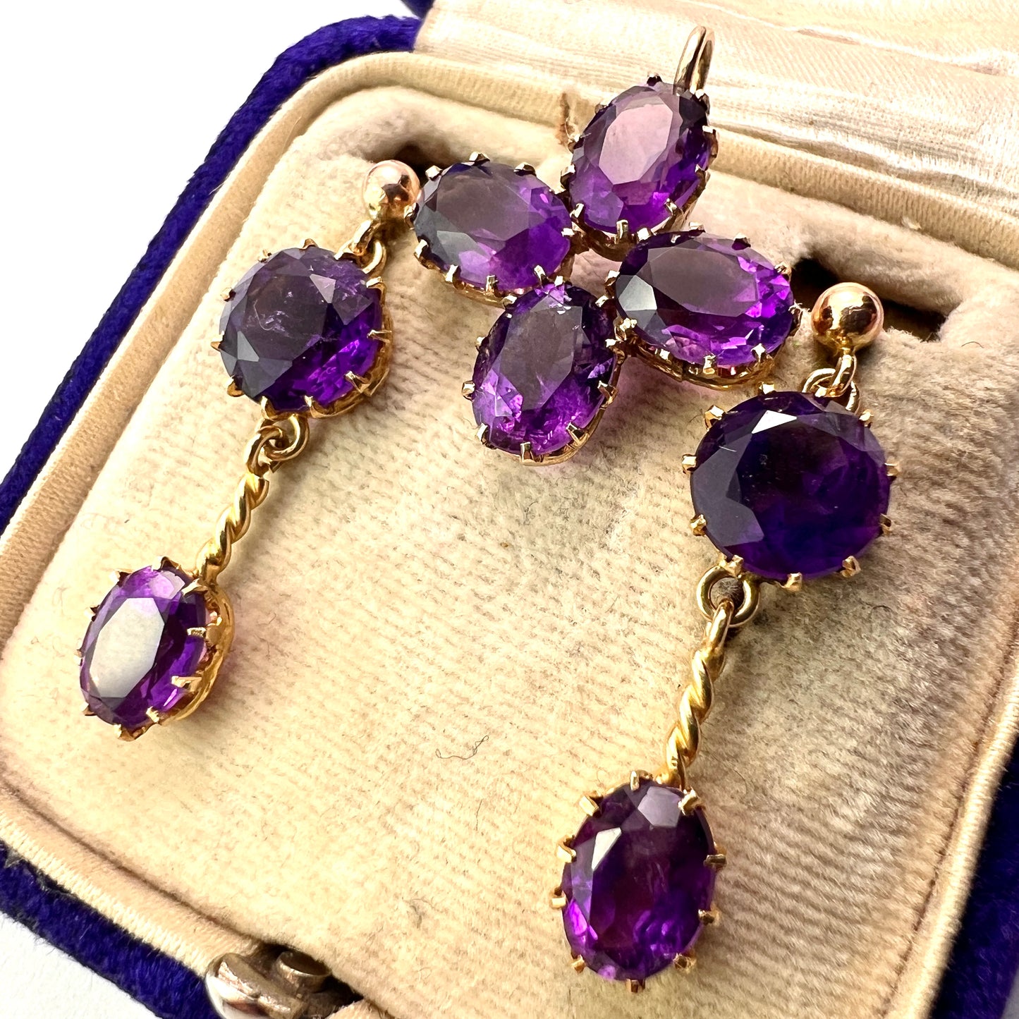 Victorian Style 9CT Gold Amethyst Cross Pendant and Earrings