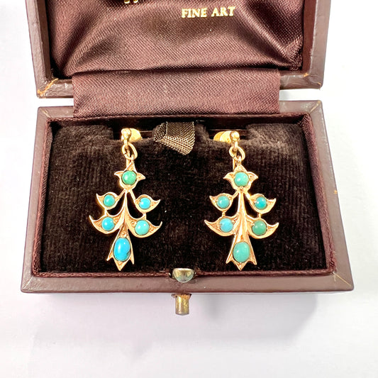 Victorian High Carat Gold Turquoise Screwback Earrings