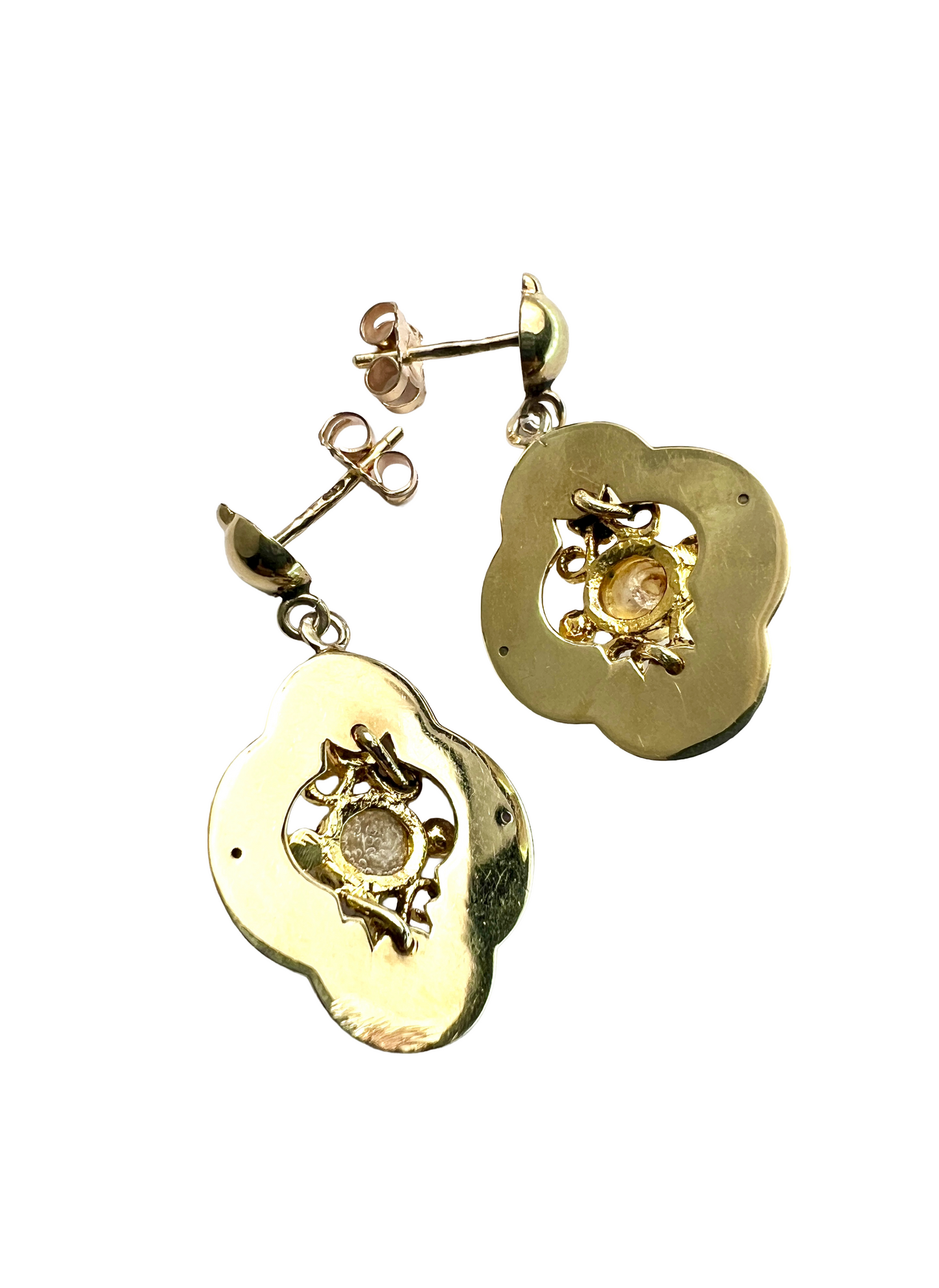 Victorian Style 9CT Gold Quatrefoil Pearl Earrings