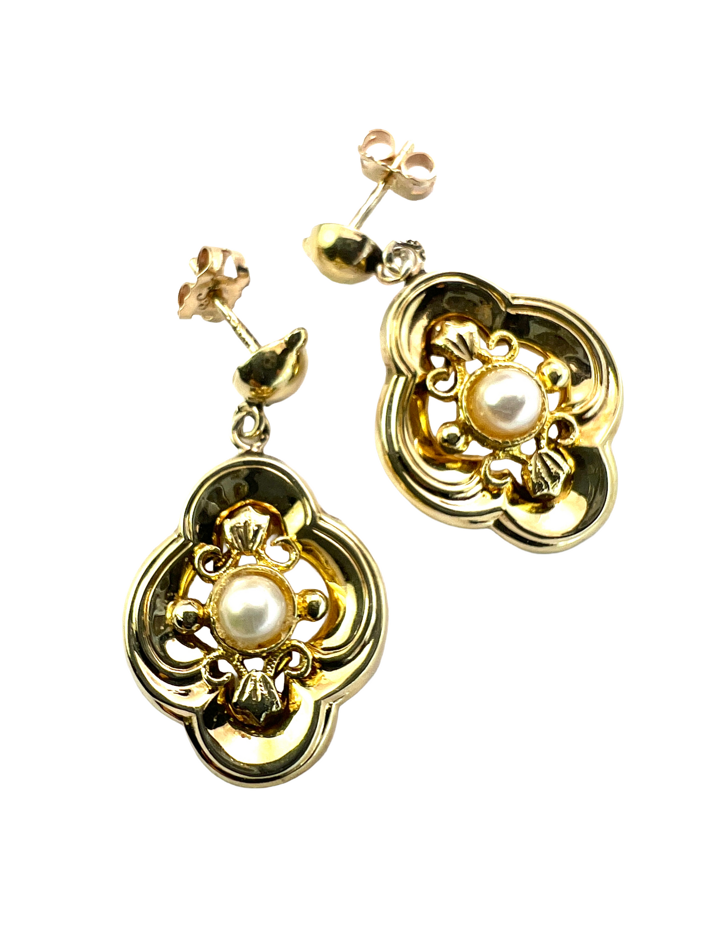 Victorian Style 9CT Gold Quatrefoil Pearl Earrings