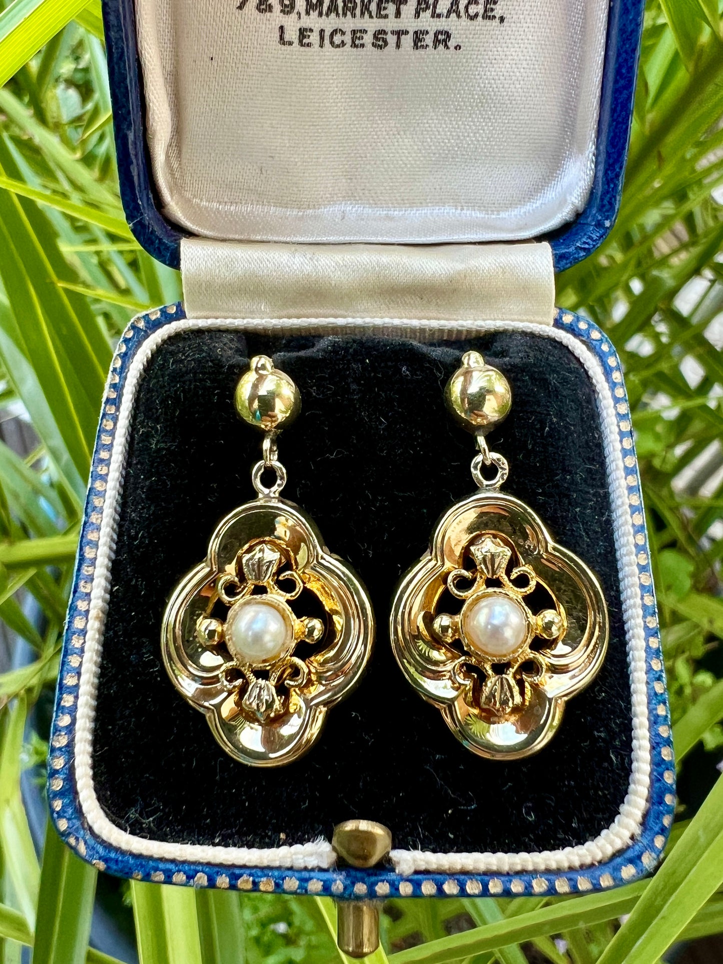 Victorian Style 9CT Gold Quatrefoil Pearl Earrings