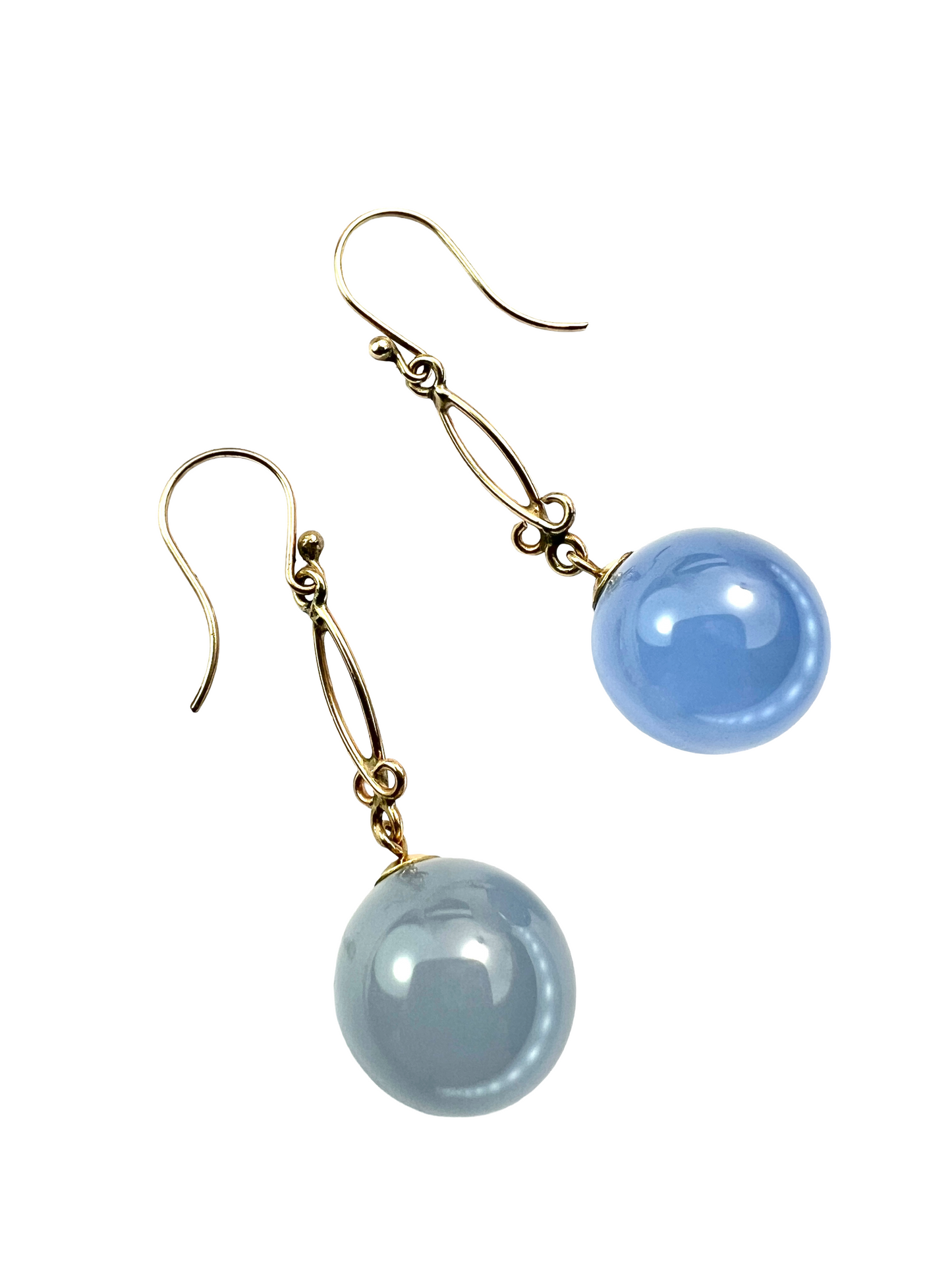 Antique 9CT Gold Chalcedony Orb Drop Earrings