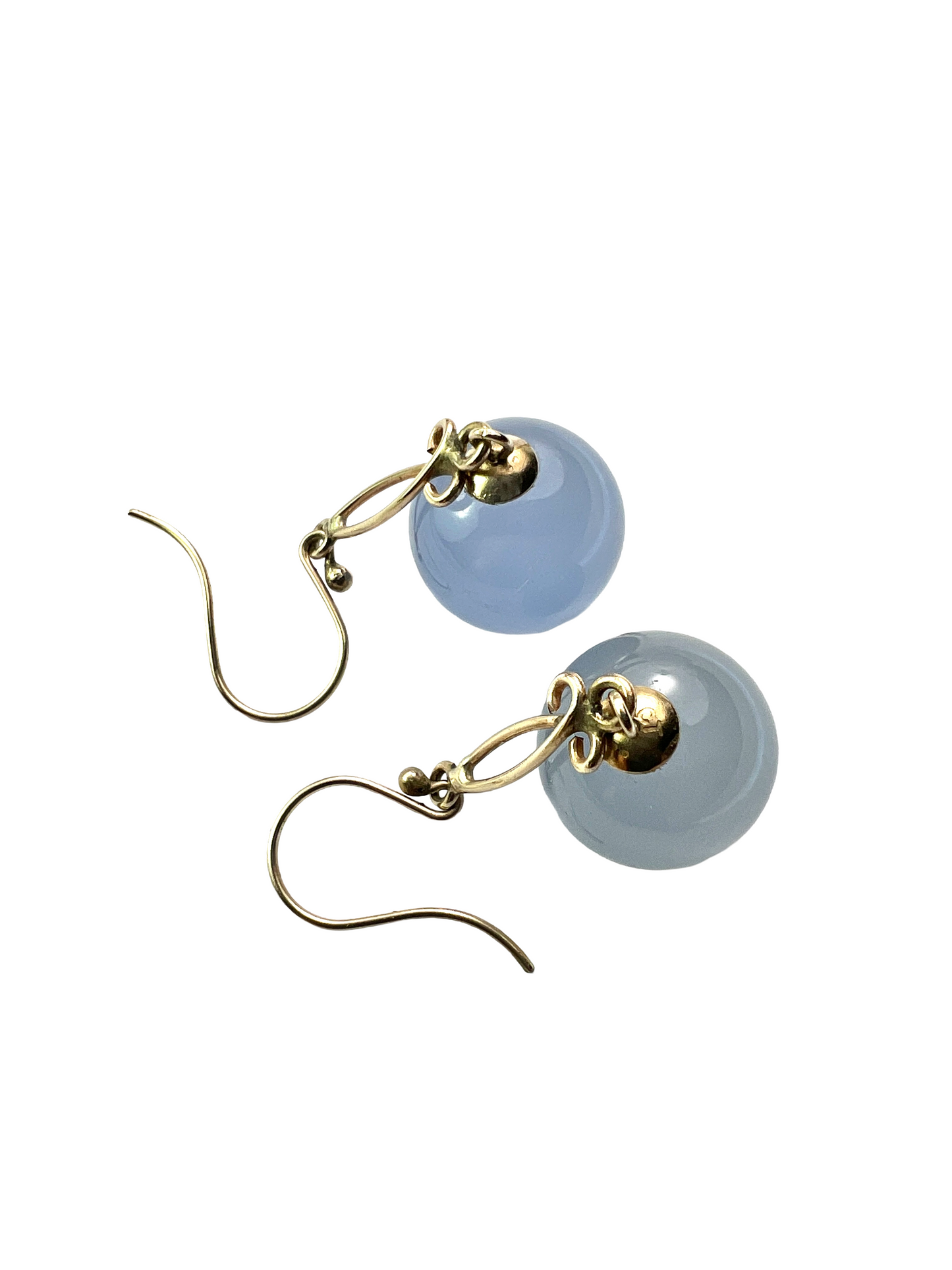 Antique 9CT Gold Chalcedony Orb Drop Earrings