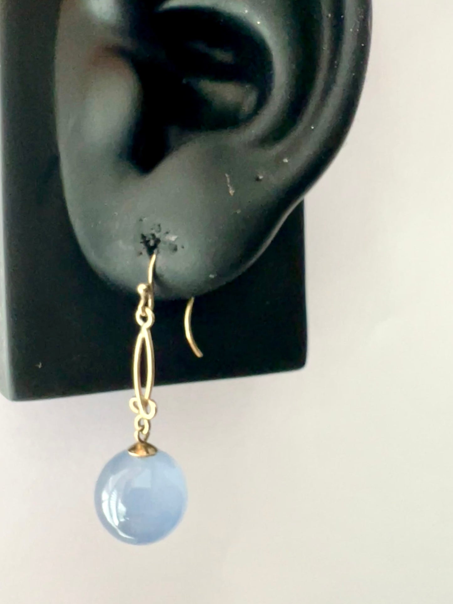 Antique 9CT Gold Chalcedony Orb Drop Earrings