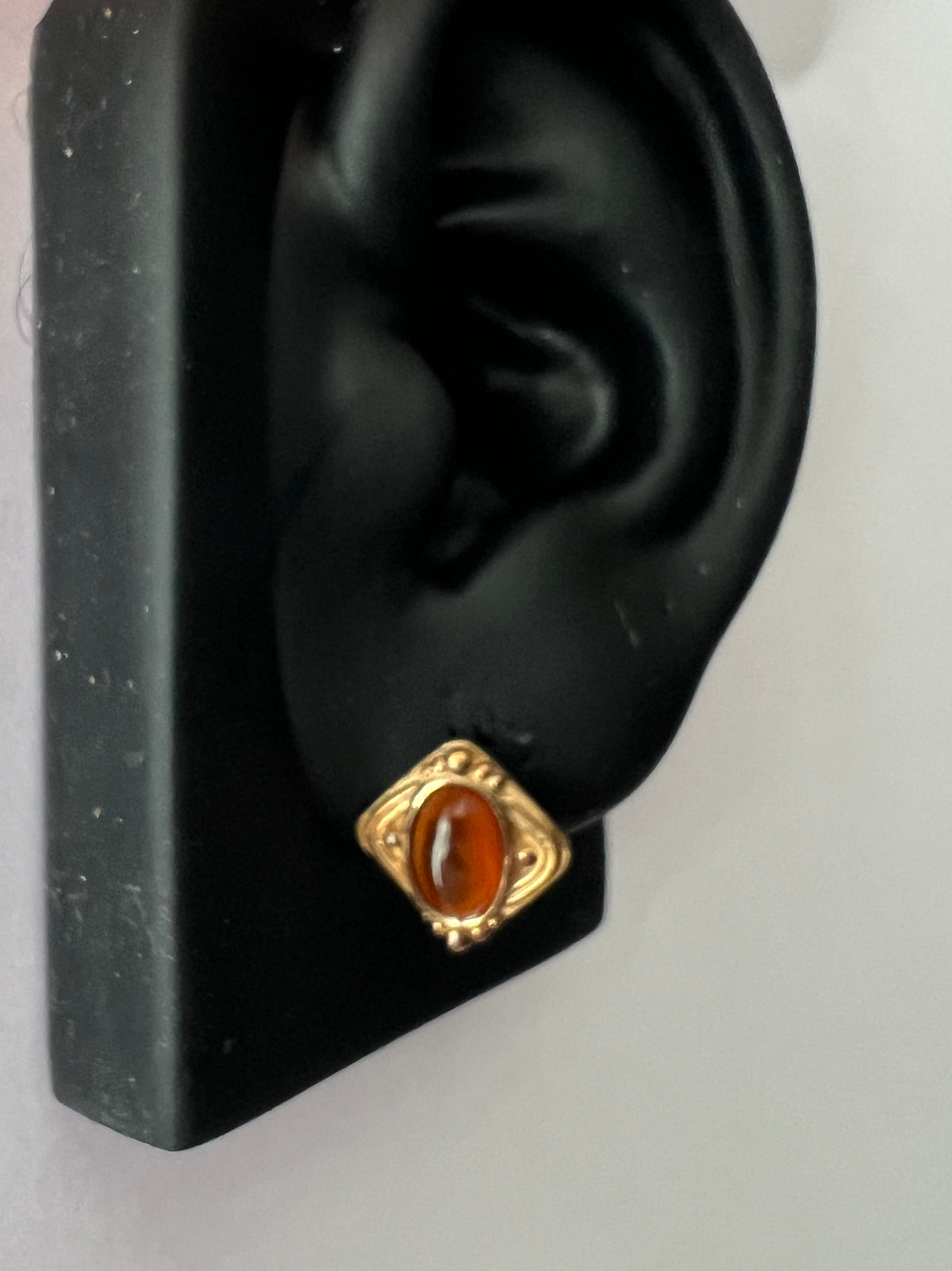 Vintage 9CT Gold Art Nouveau Style Amber Stud Earrings