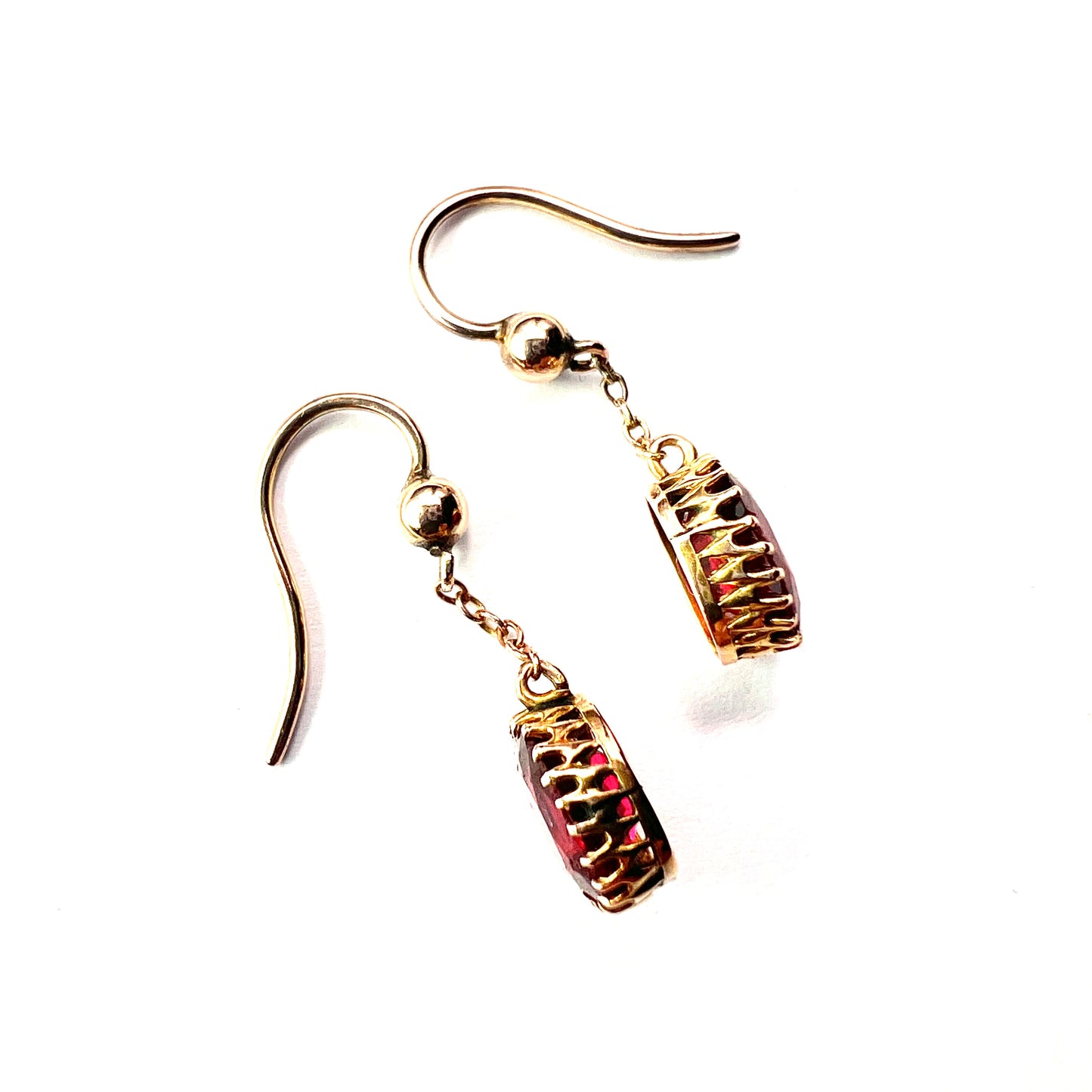 Edwardian 9CT Gold Ruby Chain Drop Earrings