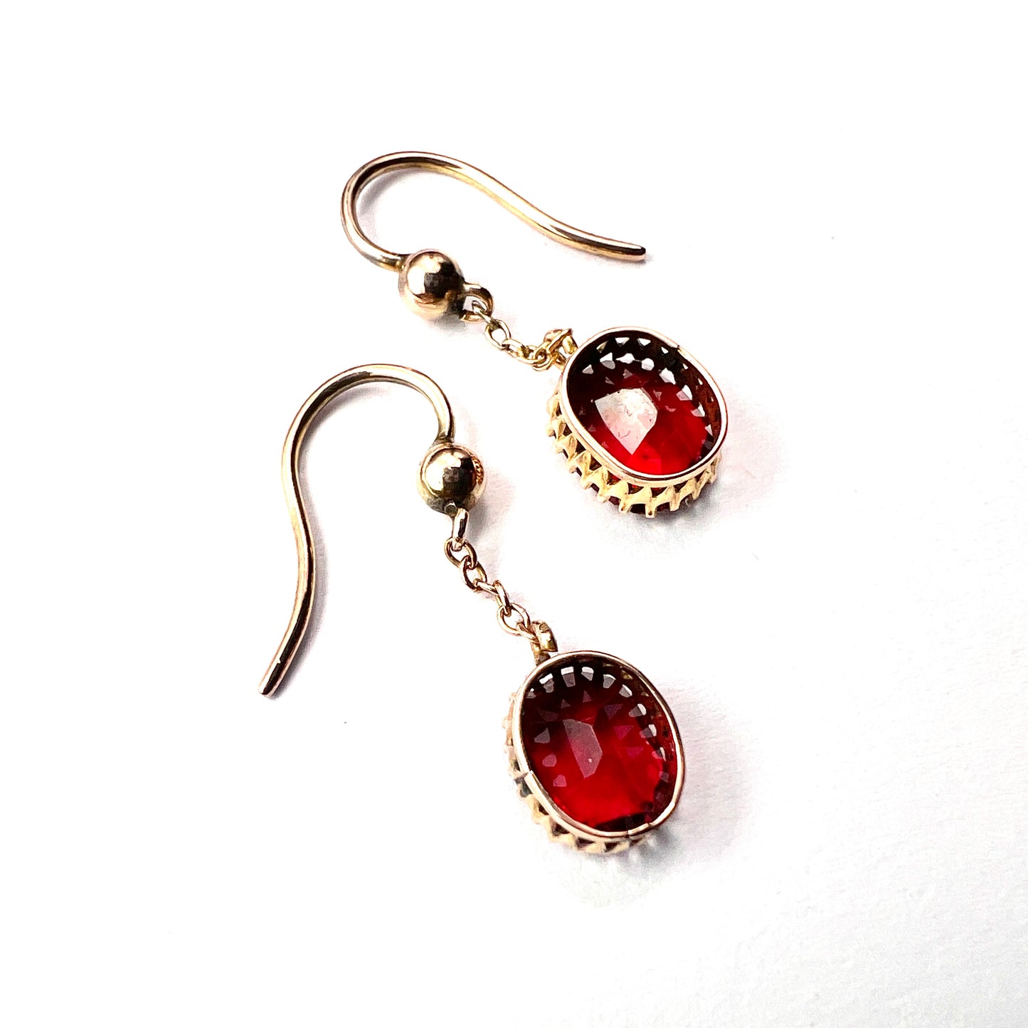 Edwardian 9CT Gold Ruby Chain Drop Earrings