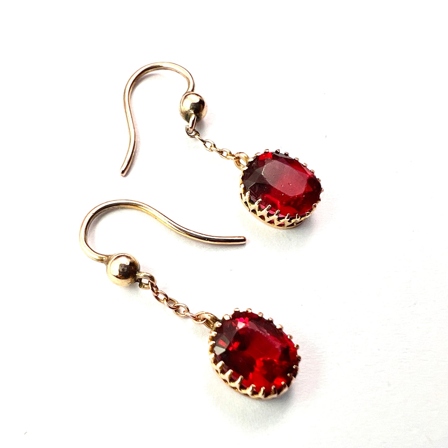 Edwardian 9CT Gold Ruby Chain Drop Earrings