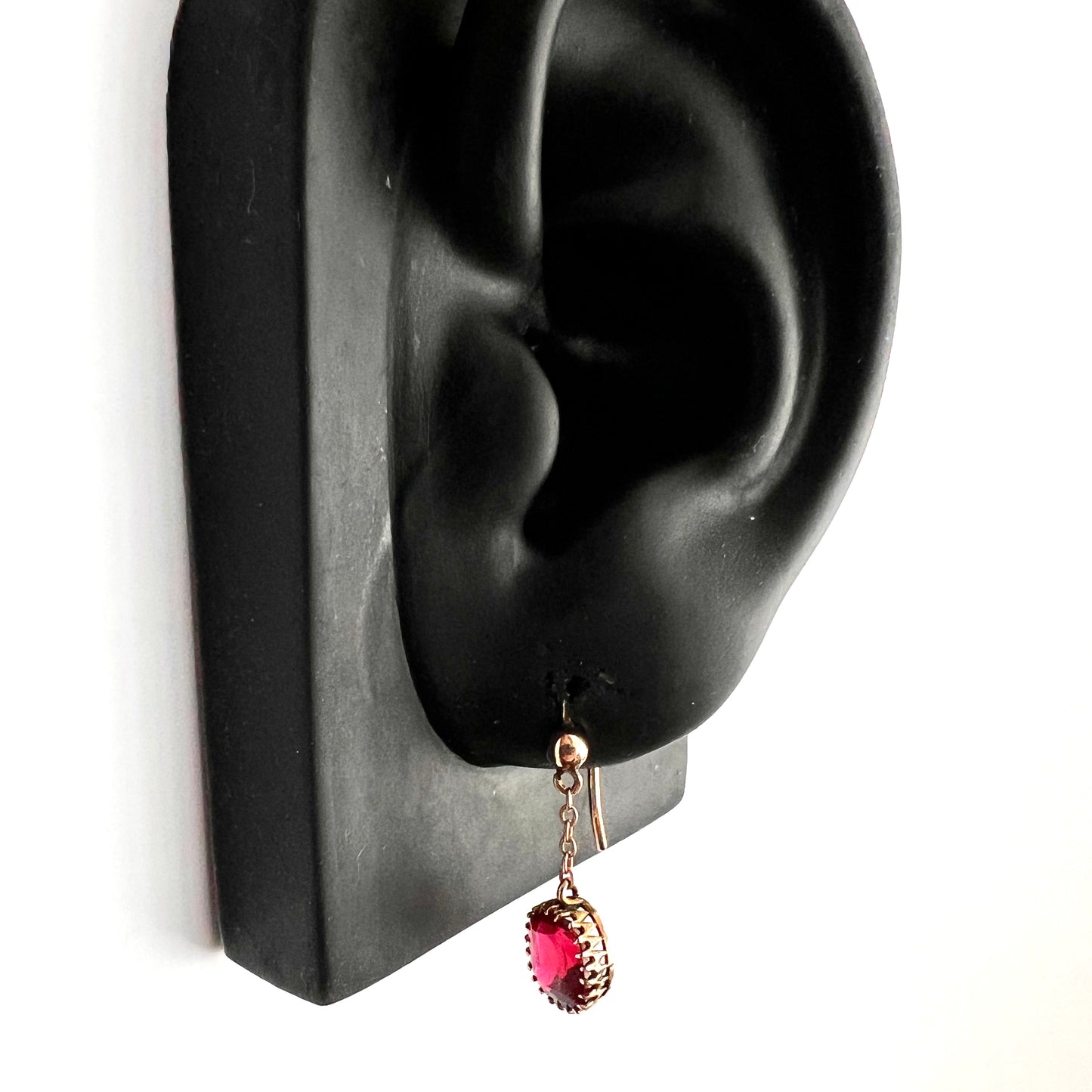 Edwardian 9CT Gold Ruby Chain Drop Earrings