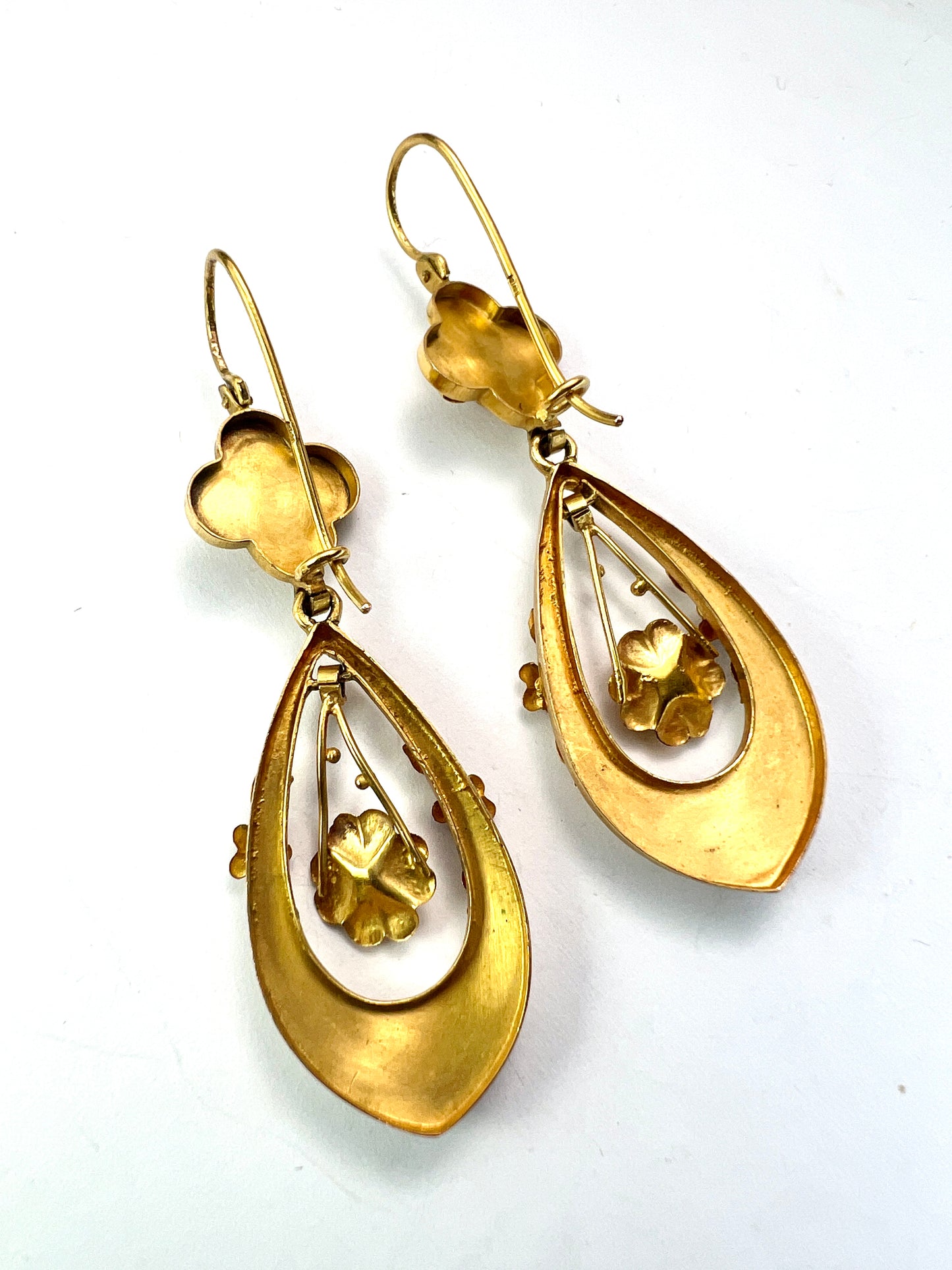 Late Victorian Gold and Pearl Flower Earrings