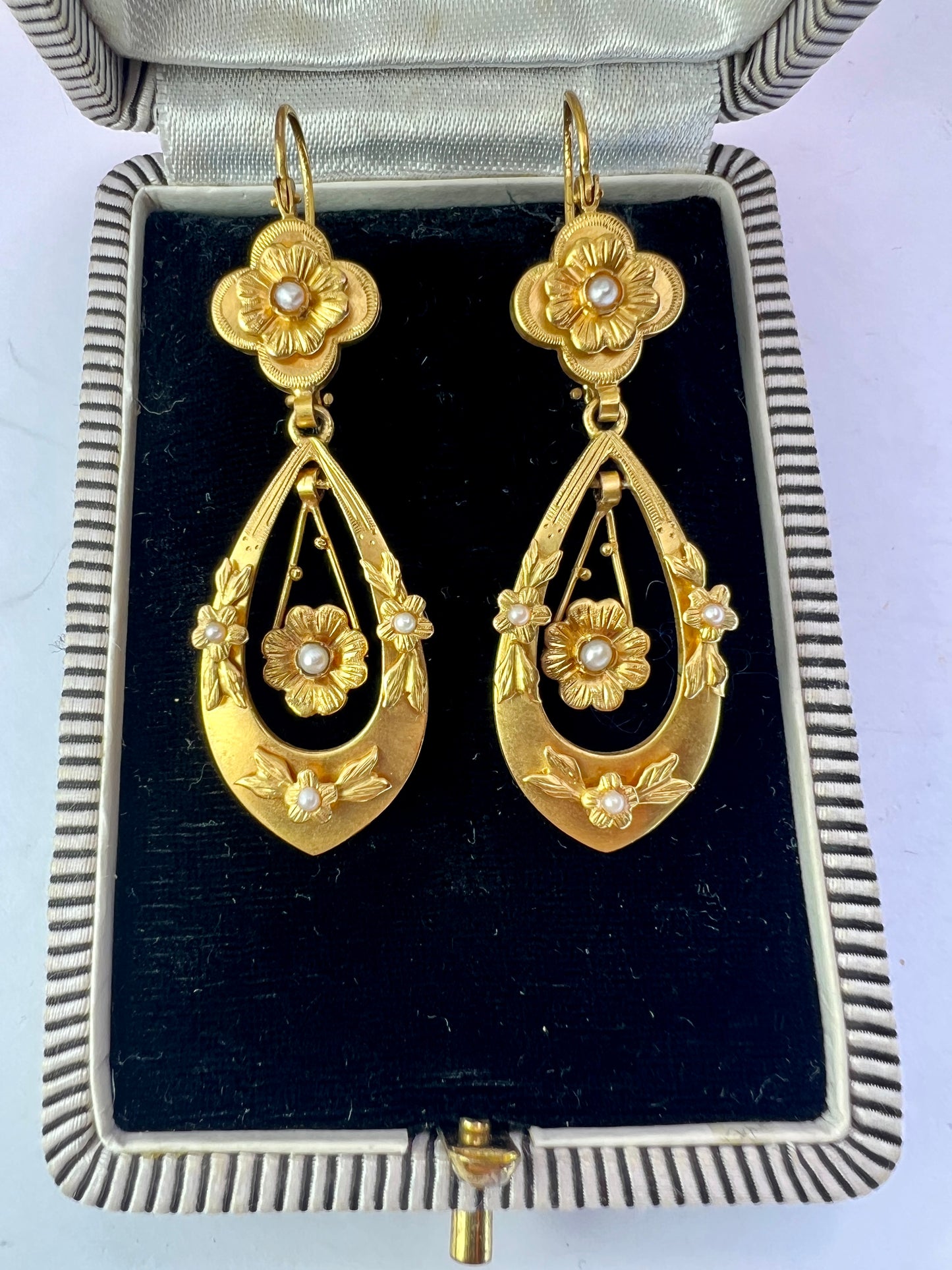 Late Victorian Gold and Pearl Flower Earrings