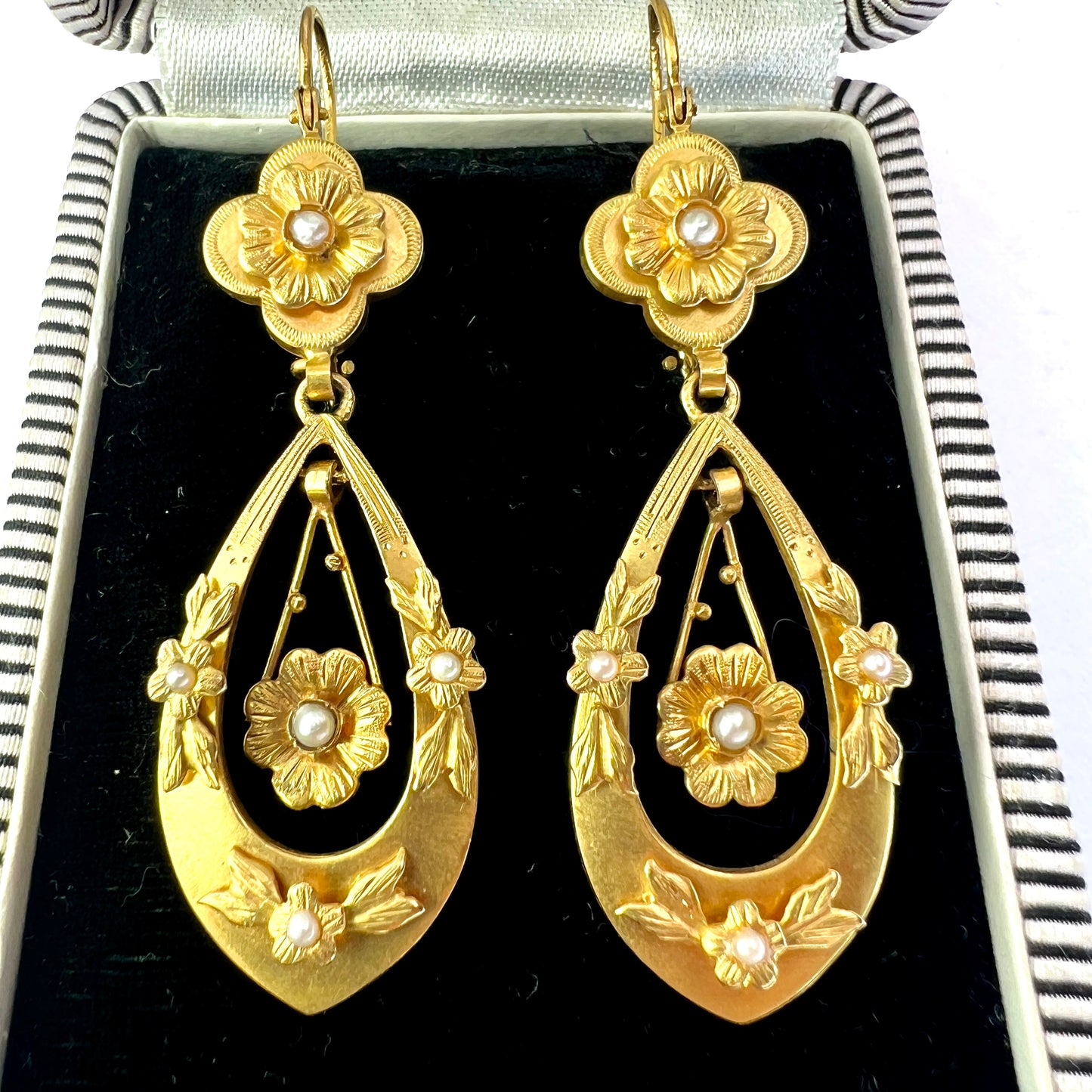 Late Victorian Gold and Pearl Flower Earrings
