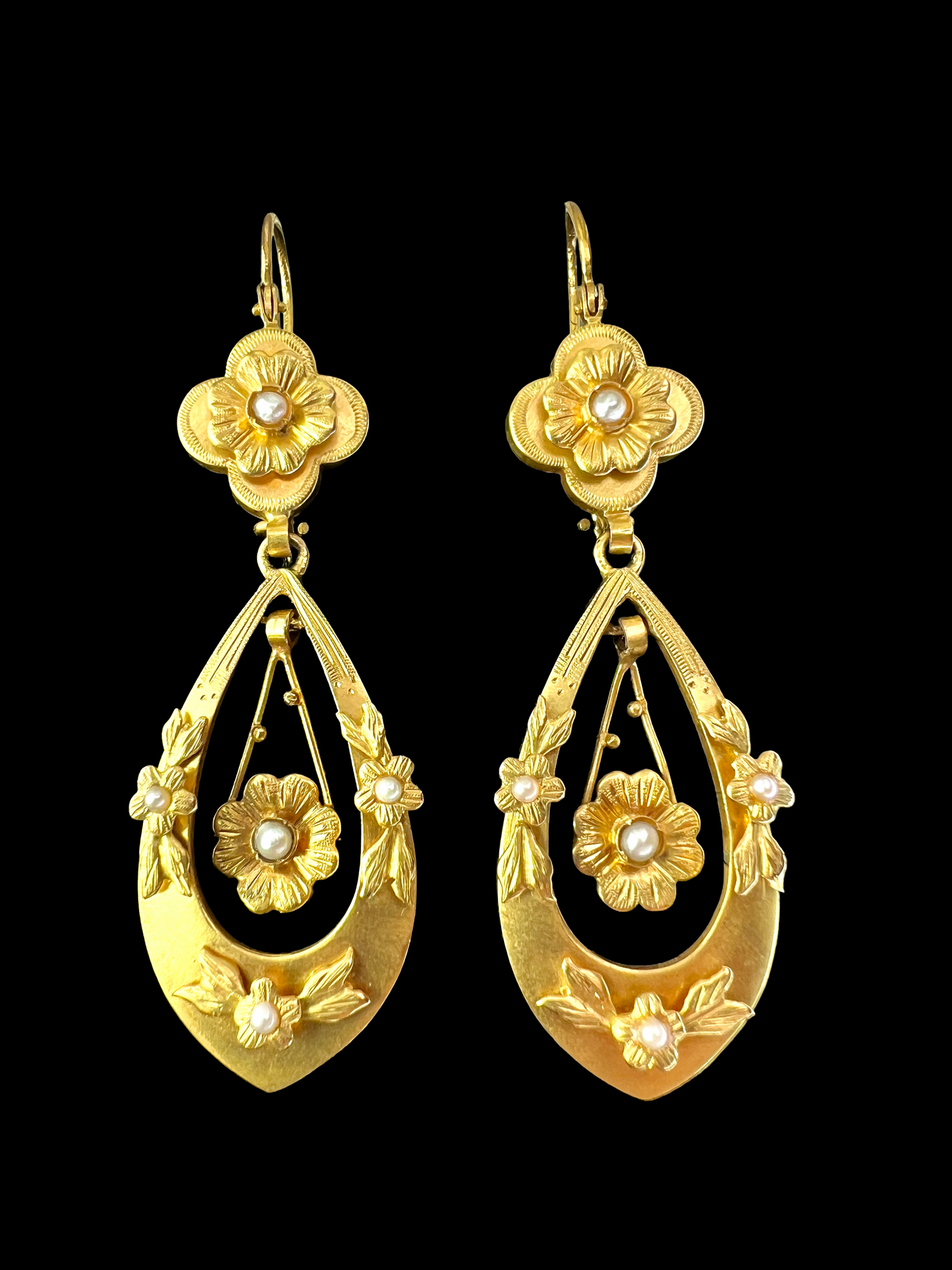 Late Victorian Gold and Pearl Flower Earrings