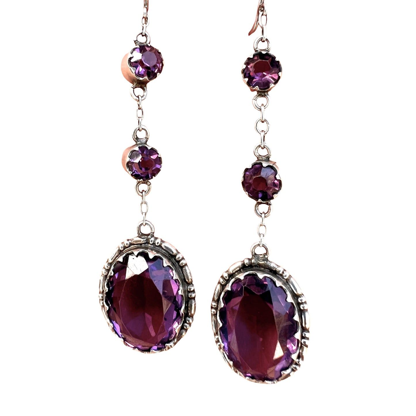 Art Deco Amethyst Paste Silver Screwback Earrings