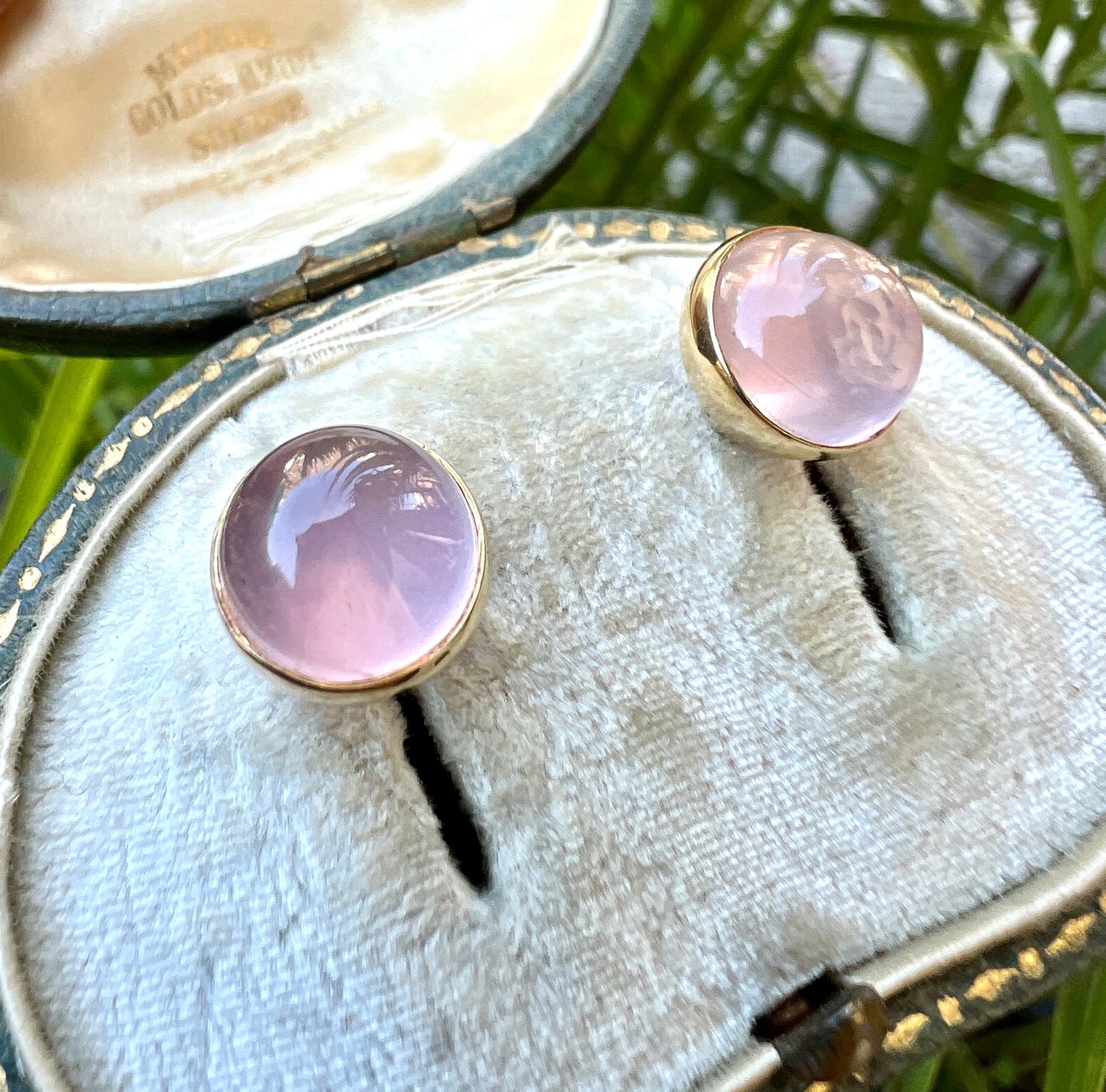 Vintage Rose Quartz 9CT Gold Stud Earrings