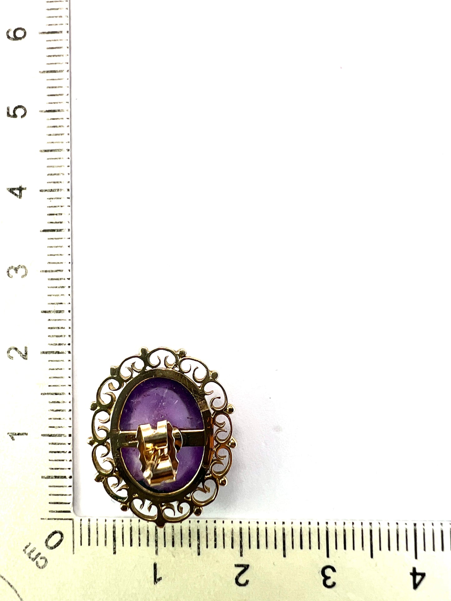 Large Amethyst Cabochon Gold Filigree Stud Earrings