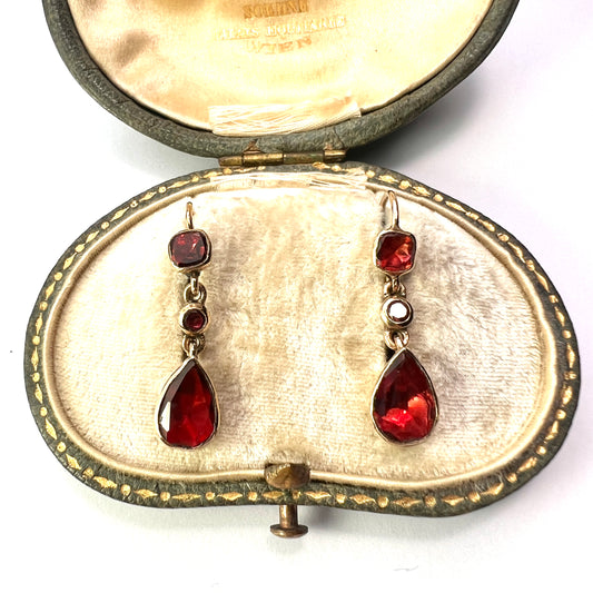 Georgian Garnet Teardrop 9CT Gold Earrings