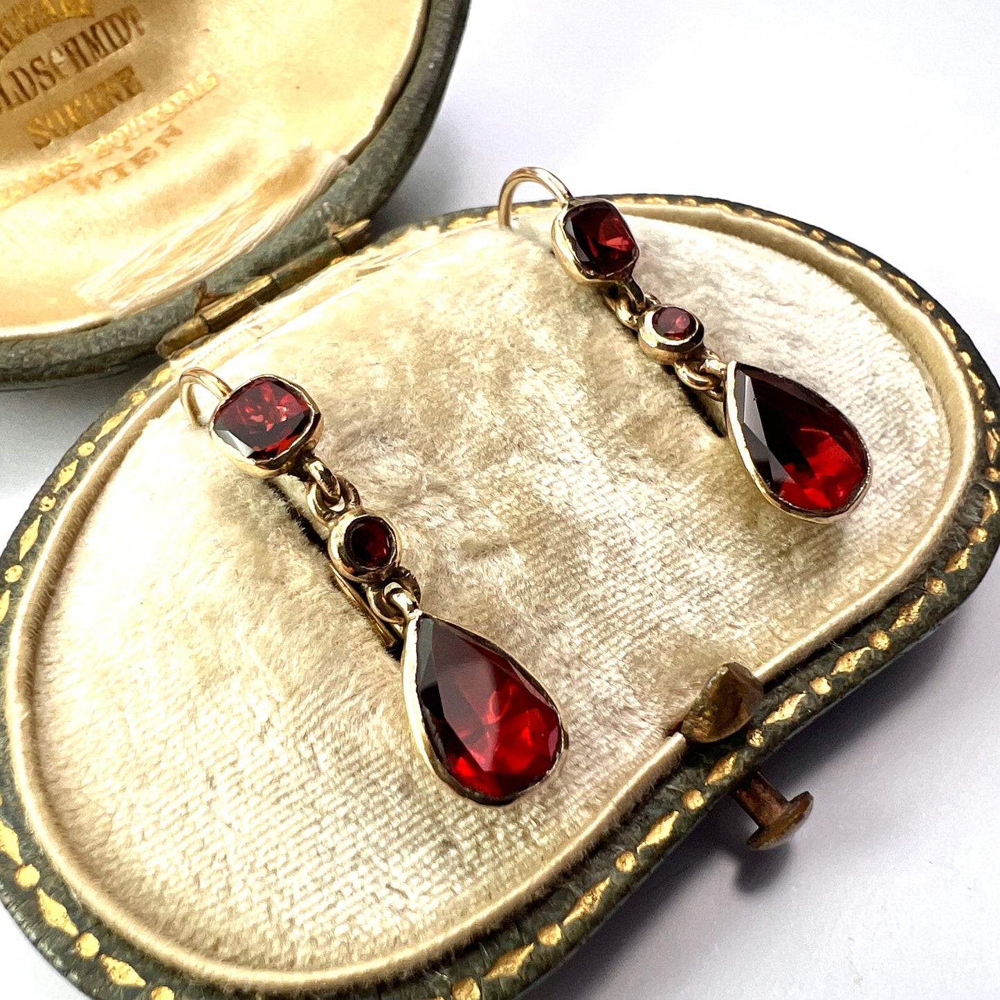 Georgian Garnet Teardrop 9CT Gold Earrings