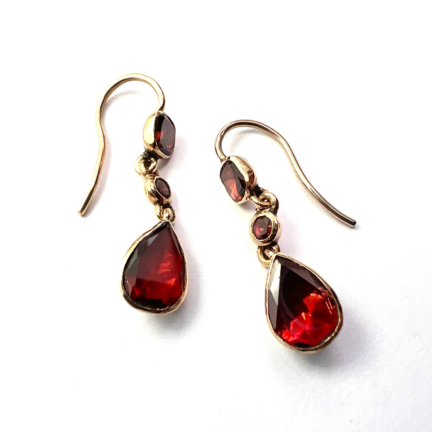Georgian Garnet Teardrop 9CT Gold Earrings