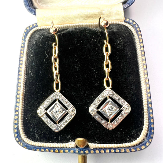 Edwardian Style Diamond Earrings in White and Yellow Gold