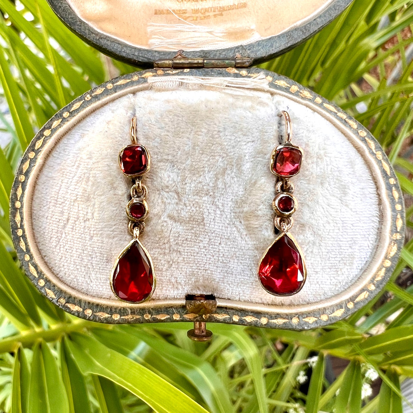 Georgian Garnet Teardrop 9CT Gold Earrings