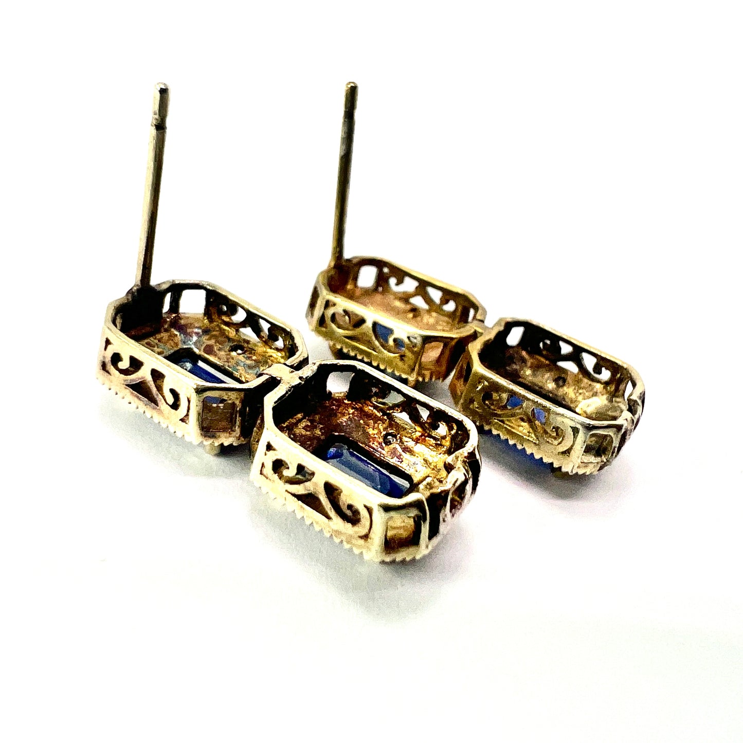 Art Deco Diamond and Sapphire Silver Gilt Earrings