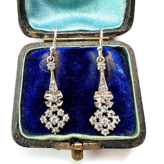 Edwardian Belle Epoque Silver Paste Bow Earrings