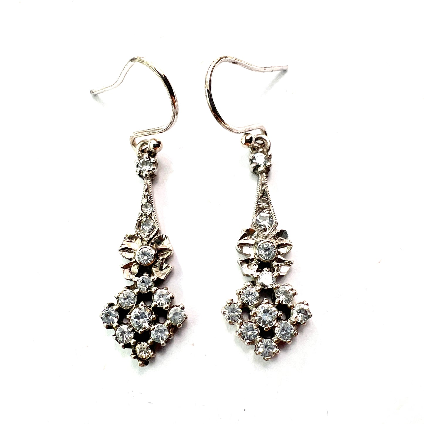 Edwardian Belle Epoque Silver Paste Bow Earrings