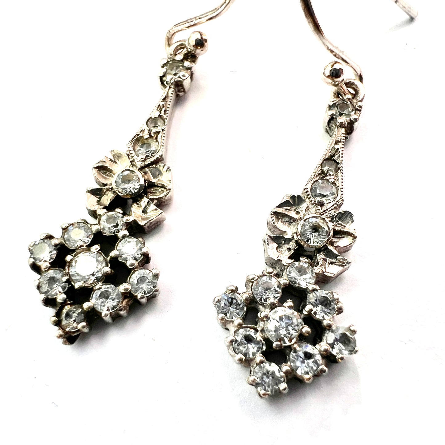 Edwardian Belle Epoque Silver Paste Bow Earrings