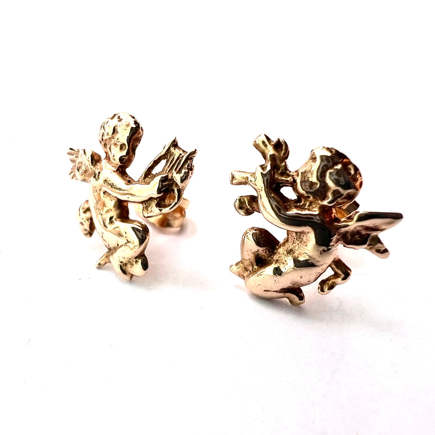 Vintage 9CT Gold Musical Cherub Stud Earrings